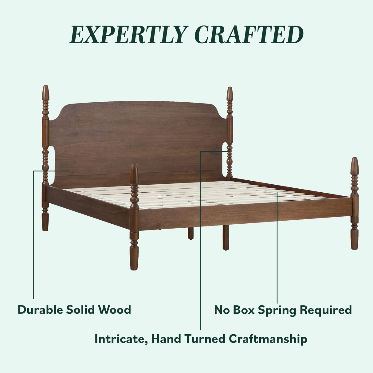 Walker Edison EZ Assembly Traditional Wood Spindle Post Bed, No Box Spring Bed Frame, Modern Farmhouse Bed, King Size, Dark Brown Walker Edison