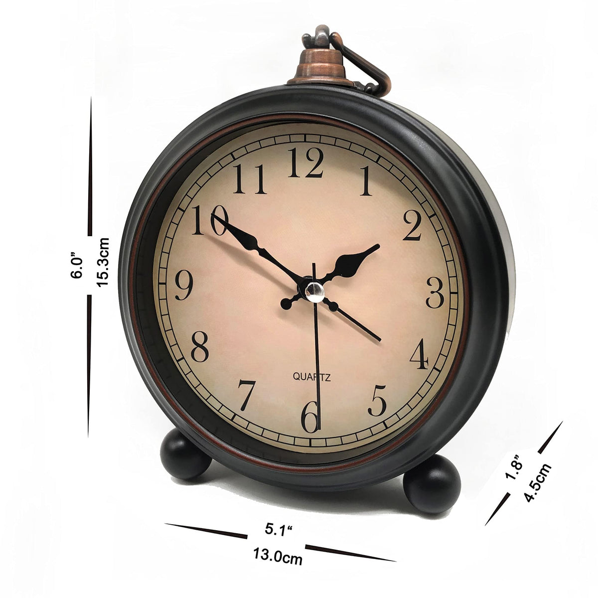 Vintage Retro Analog Alarm Clock, 4 inch Super Silent Non Ticking Small Clock with Night Light, Battery Operated, Simply Design, for Living Room, Bedroom, Bedside, Desk, Gift Clock (Arabic) TooTa