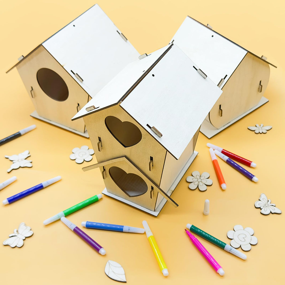 12 Sets DIY Wooden Birdhouses Wind Chime Craft Kit to Build and Paint,Wooden Unfinished Bird House with Watercolor Pen and Strips for Boy Girl Wood Crafts Creative DIY Art Bulk Painting Kits (12 Big) Cinrobiye