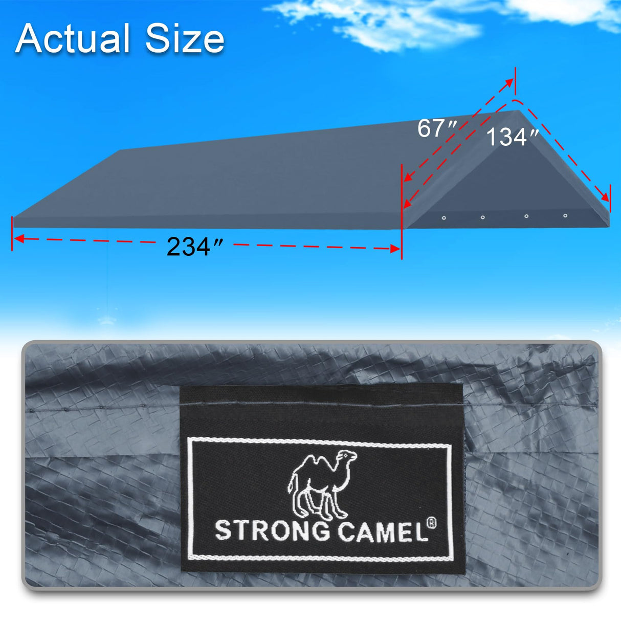 10' x 20' Upgraded Carport Canopy Top Replacement Cover for Car Garage Shelter Tent Party Tent with Ball Bungees 180g Heavy Duty Tarp (Only Cover, Frame is not Includ) (Grey, 10 x 20 ft) Strong Camel