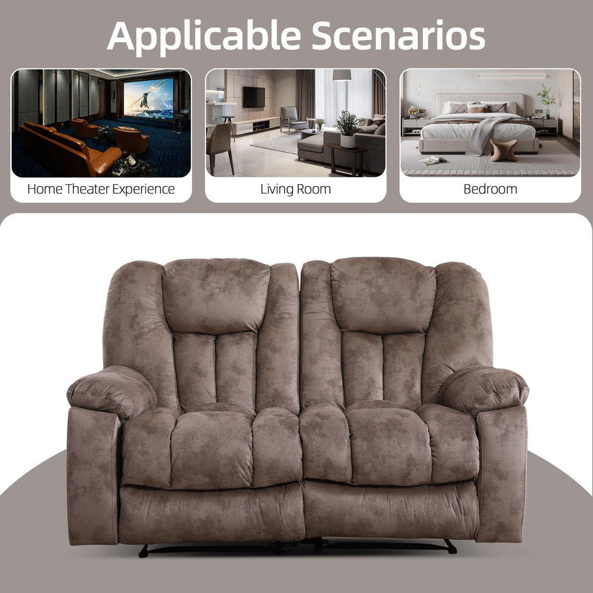 EBELLO Loveseat Recliner Sofa for Living Room, Extra Wide Modern Overstuffed 2 Seat Reclining Manual Sofa Chair, Daul Recliner with Hidden Armrest Cup Holders, Breathable Fabric, Light Brown(Loveseat) EBELLO