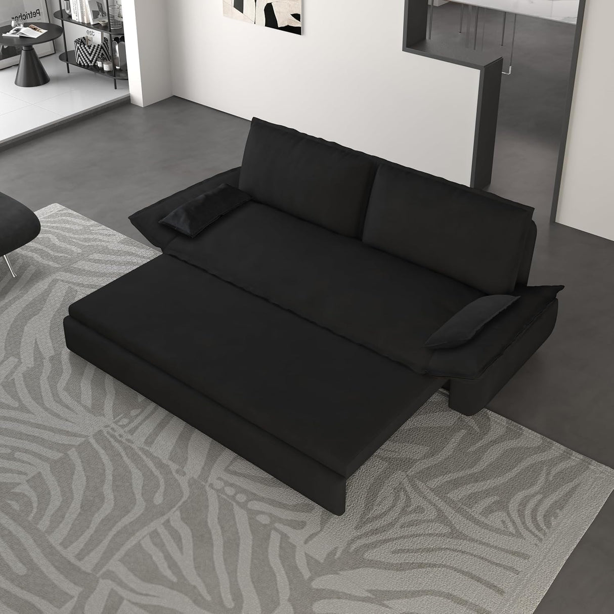 CAPCAEK 70.1" Queen Pull Out Sofa Bed, Pullout Sofabed, 3 in 1 Convertible Sleeper Couch, Velvet Loveseat Futon with 2 Soft Pillows for Living Room, Apartment, Small Space (Black, 70.1'') CAPCAEK