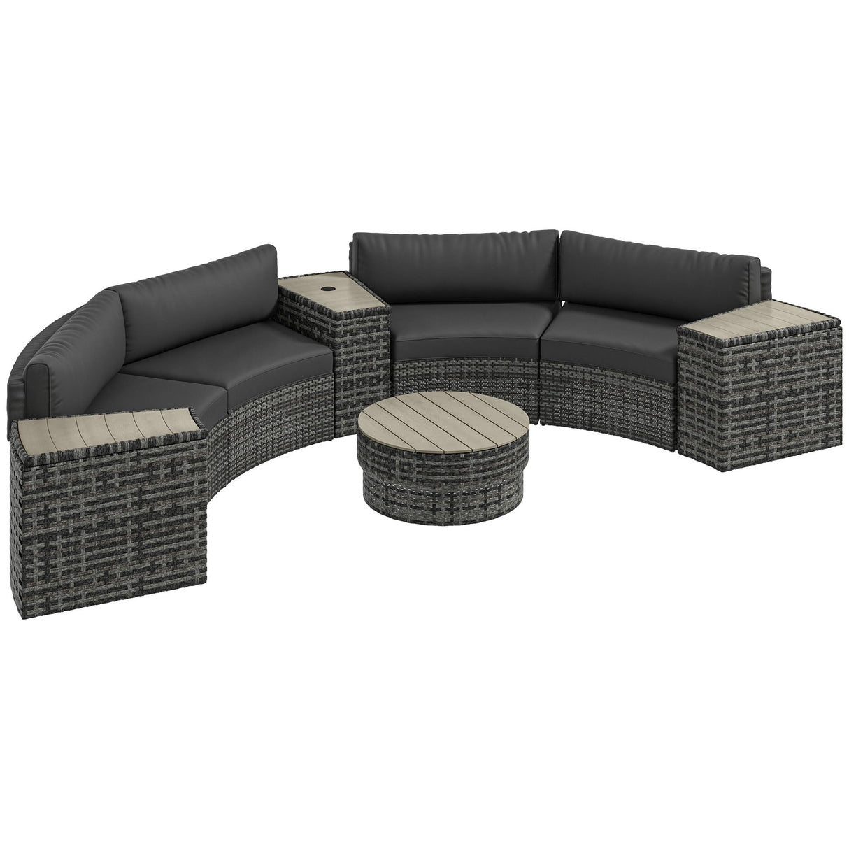 Outsunny 8 Piece Patio Furniture Set with 4 Rattan Sofa Chairs & 4 Tables, Outdoor Conversation Set with Storage & Umbrella Hole for Backyard, Lawn and Pool, Mixed Gray Outsunny