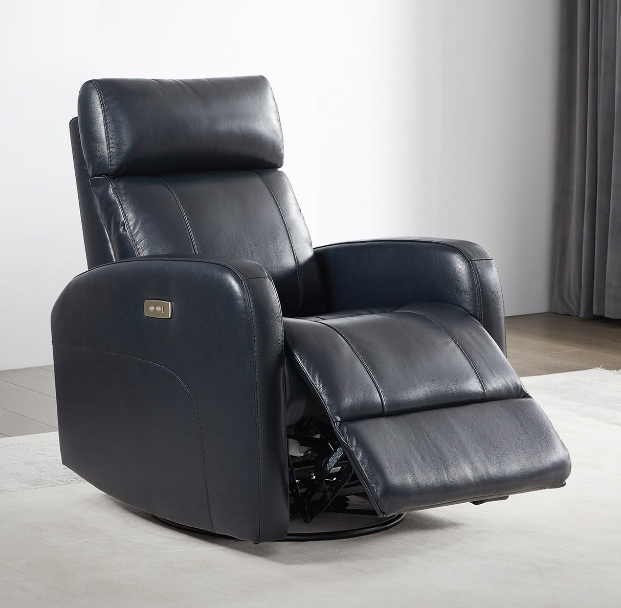 CHITA Genuine Leather Power Swivel Glider Recliner Chair for Adults, FSC Certified Electric Nursery Rocker Recliner Chair for Living Room, Navy Blue CHITA