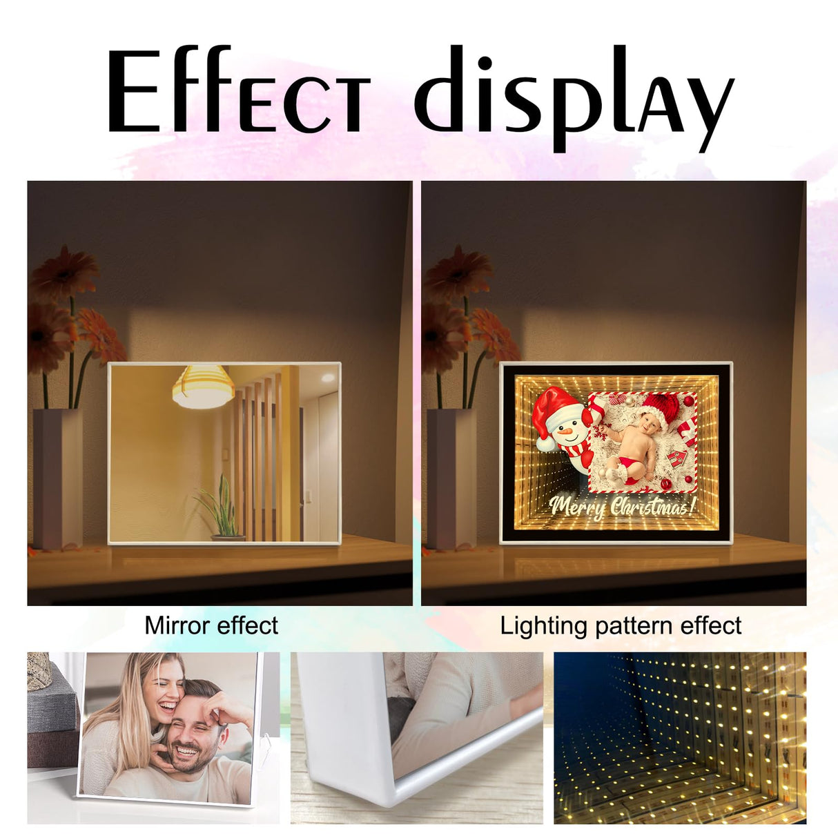 Personalized Infinity Mirror Customized Photos, Custom Valentines Day, Birthday, for Couple, Desktop LED Night Light Makeup Mirror 2 in 1, Home Decoration Bedroom Office Living Room LINMQIU