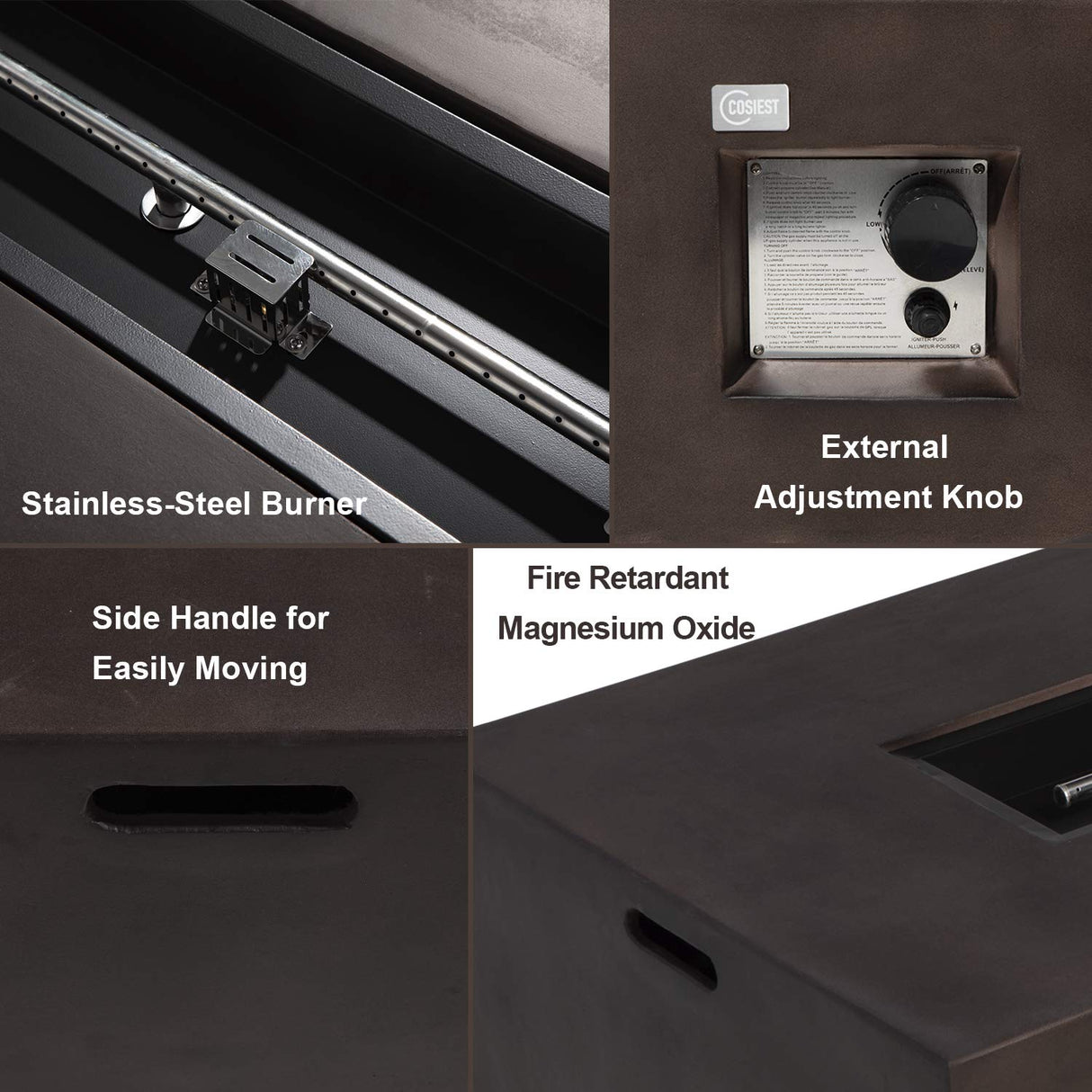 COSIEST 9 Piece Outdoor Wicker Sectional Sofa w Fire Pit Table,Chocolate Brown Patio Furniture Set w 56 x 28 inches Rectangle Bronze Fire Table (50,000 BTU) and Tank Outside(20lb) for Garden COSIEST