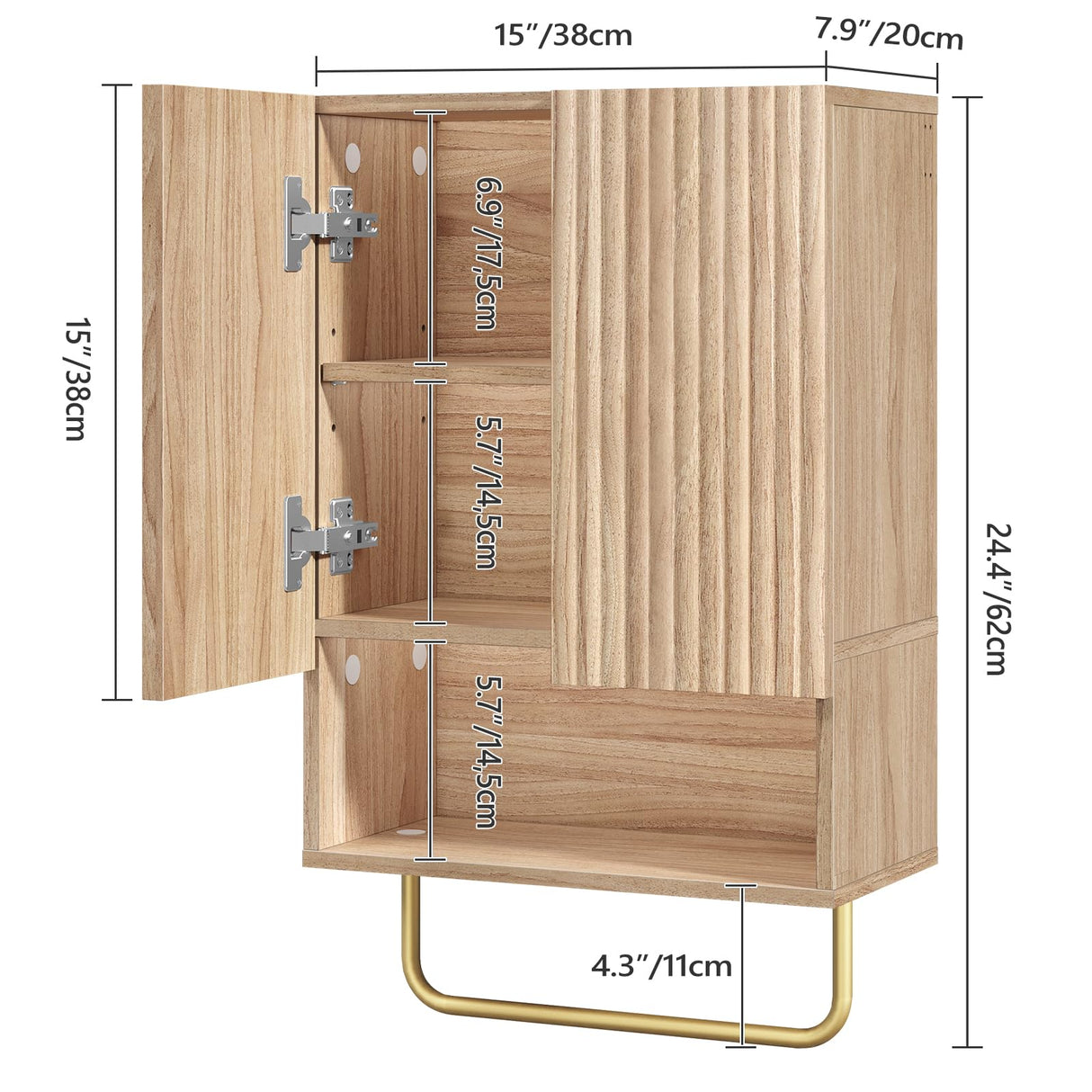 MAHANCRIS Bathroom Wall Cabinet, Wall Mounted Medicine Cabinets with Towel Bar & Adjustable Shelf, Over The Toilet Space Saver Storage Cabinet with 2 Doors, for Bathroom Laundry Room Kitchen, Natural MAHANCRIS