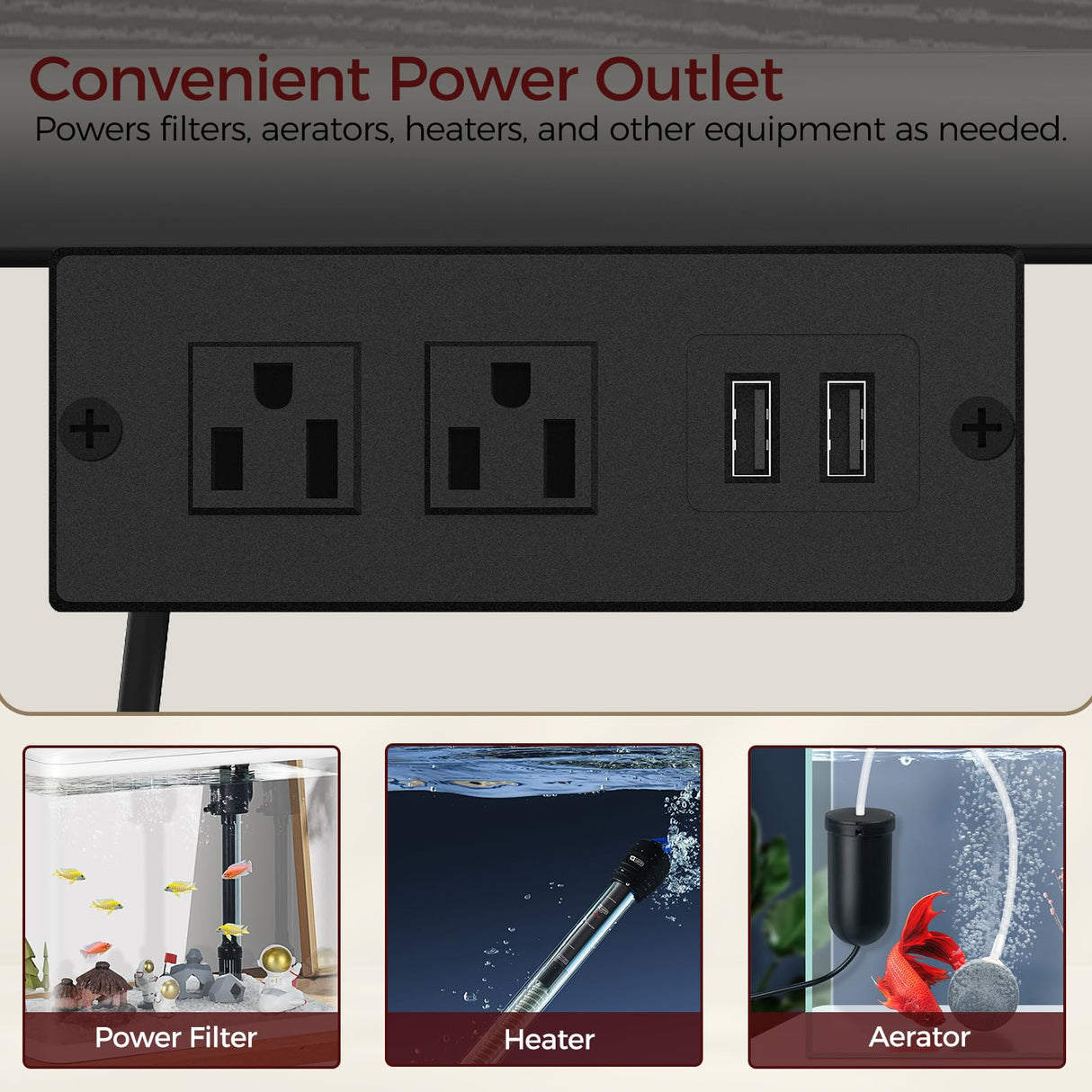 MAHANCRIS 55-75 Gallon Fish Tank Stand with Power Outlet, 3-Tier Metal Frame Aquarium Stand, Heavy Duty Reptile Terrarium Tank Stand, 52.0" L x 19.7" W x 29.9" H, 800 LBS Capacity, Black FTBK55E01 MAHANCRIS