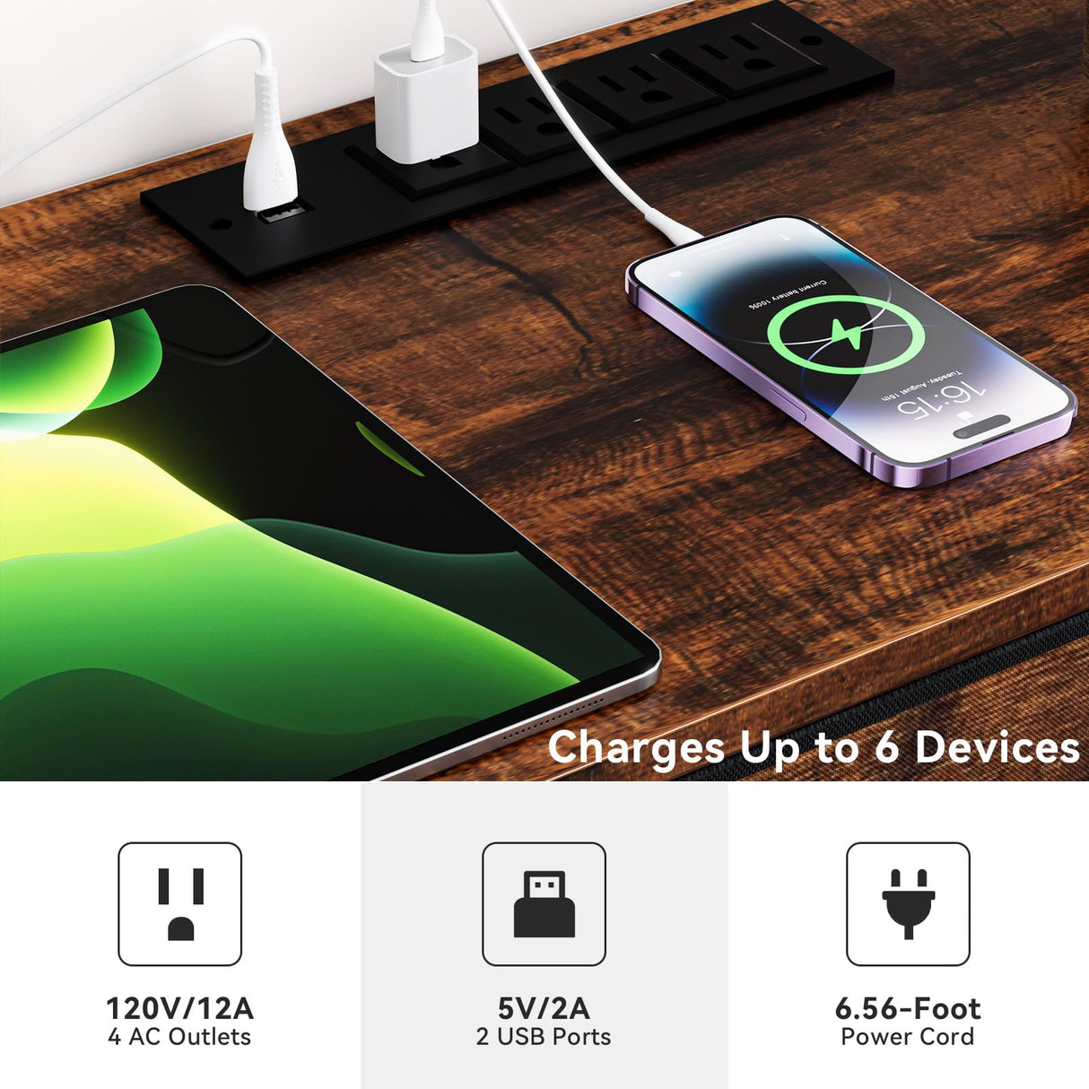 YILQQPER Dresser for Bedroom TV Stand with Power Outlets and LED Light, 6 Drawers Dresser with Side Pockets & Hooks, Wide Dresser with Shelves for 45" TV, Fabric Chest of Drawers, Rustic Brown YILQQPER