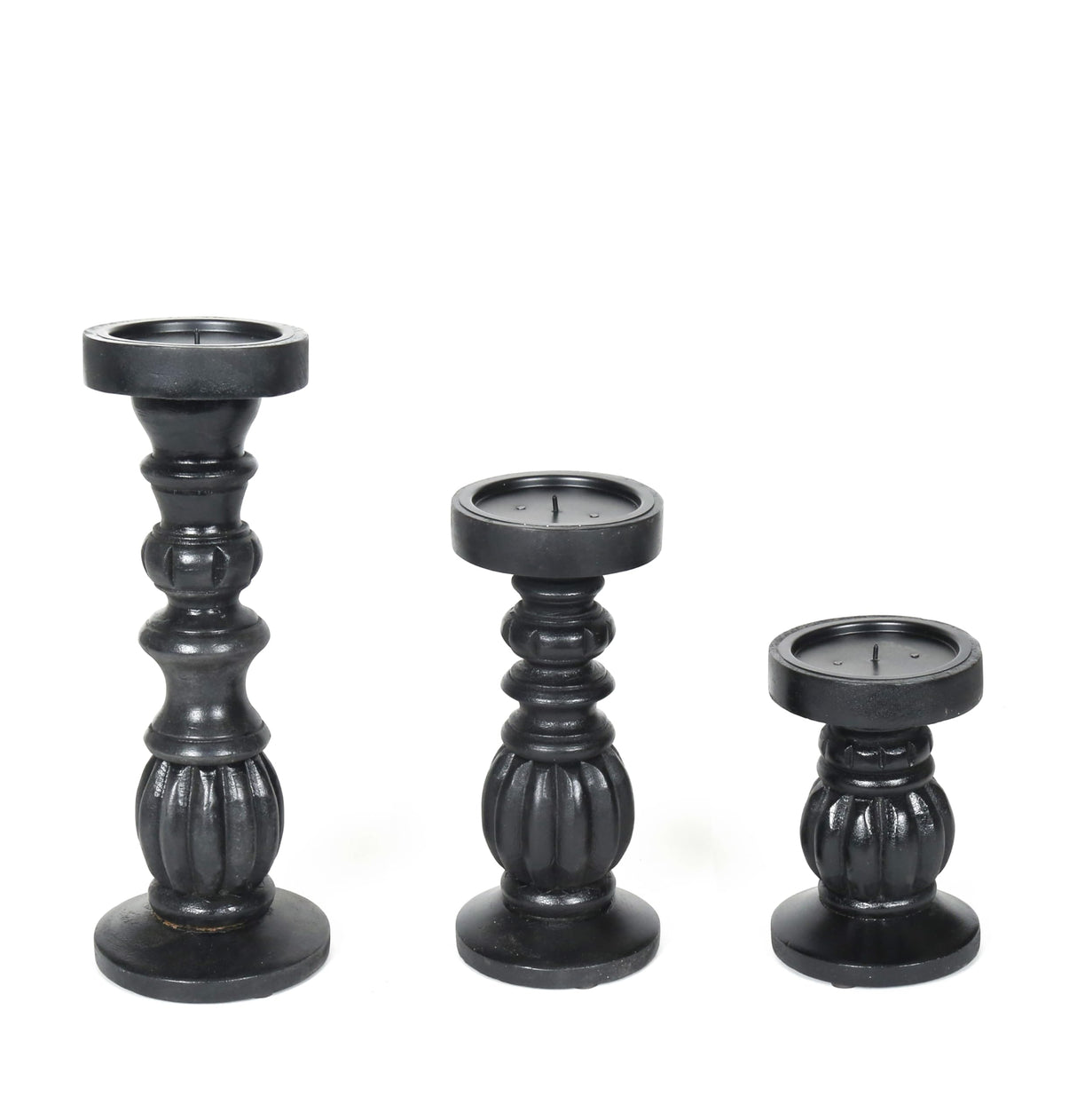 Farmhouse Wooden Candle Holders for Pillar Candles Set of 3, Rustic Wood Candle Holder Table Centerpiece Decor, 12'' 9'' 6'' Ball Design Tall Candle Stand Decorative, Black The Wooden Town