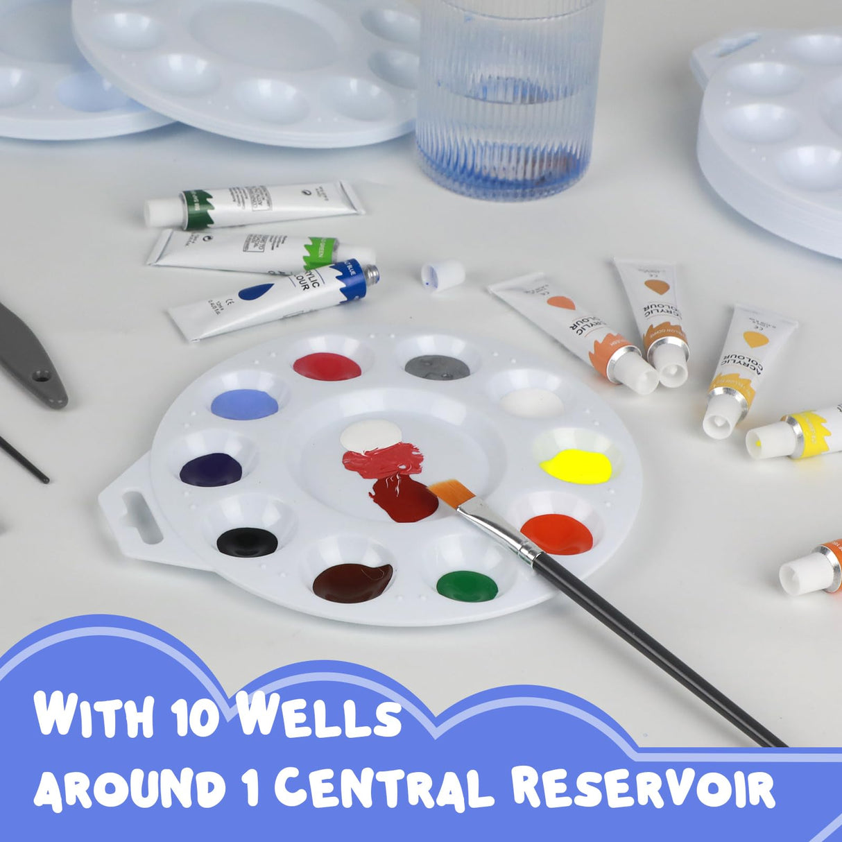 30Pcs Paint Tray Palettes, Plastic Paint Pallets with Hanging Hole for Kids or Students to Paints on School Project, Art Class or Have a Birthday Painting Part Halobios