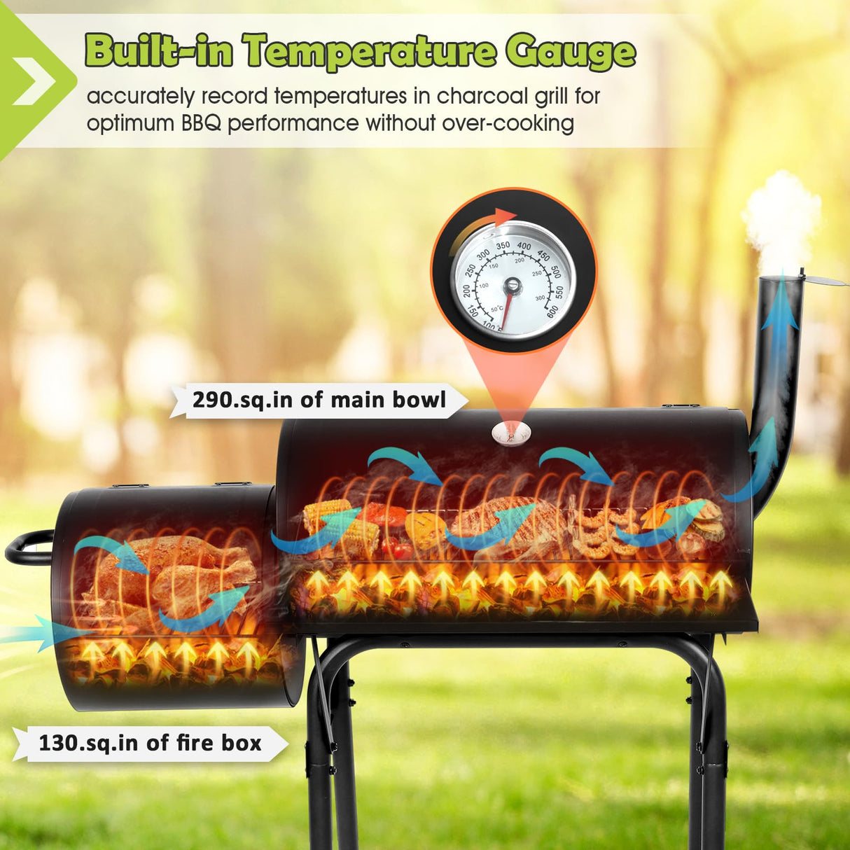 HaSteeL Charcoal Grill with Offset Smoker, Outdoor Barrel BBQ Grill, Camping Barbecue Grill for Patio Backyard Garden Party Picnic, Large 420.SQ.IN Cooking Area, 2 Screwdrivers & 6 Hooks - Black HaSteeL