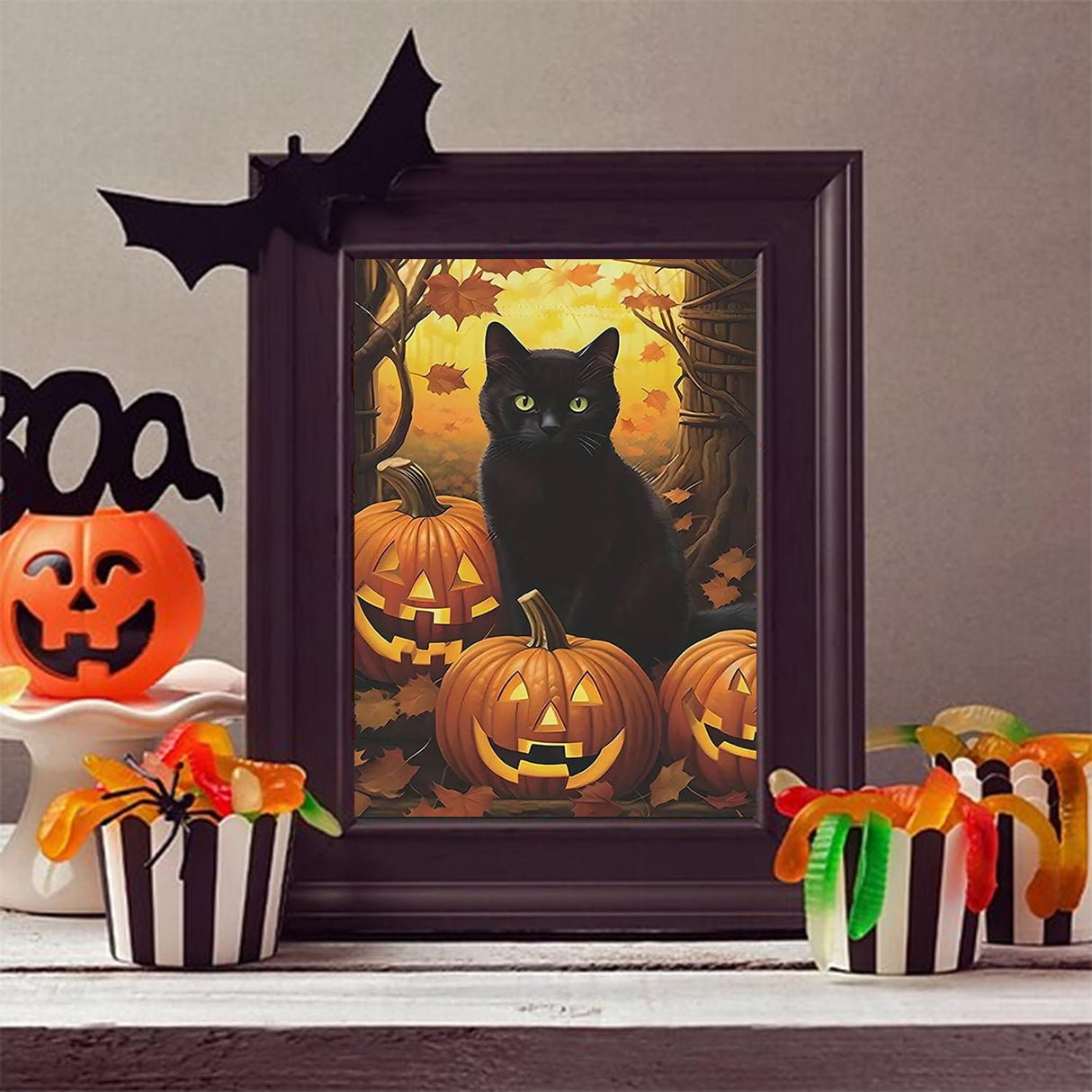 NWQZBYHT Halloween Diamond Art Kits for Adults, Cat Pumpkin 5D Diamond Painting Kits for Beginner,Round Full Drill Gem Art for Adults,DIY Diamond Dots Painting Crafts Home Wall Decor 12x16 Inch NWQZBYHT