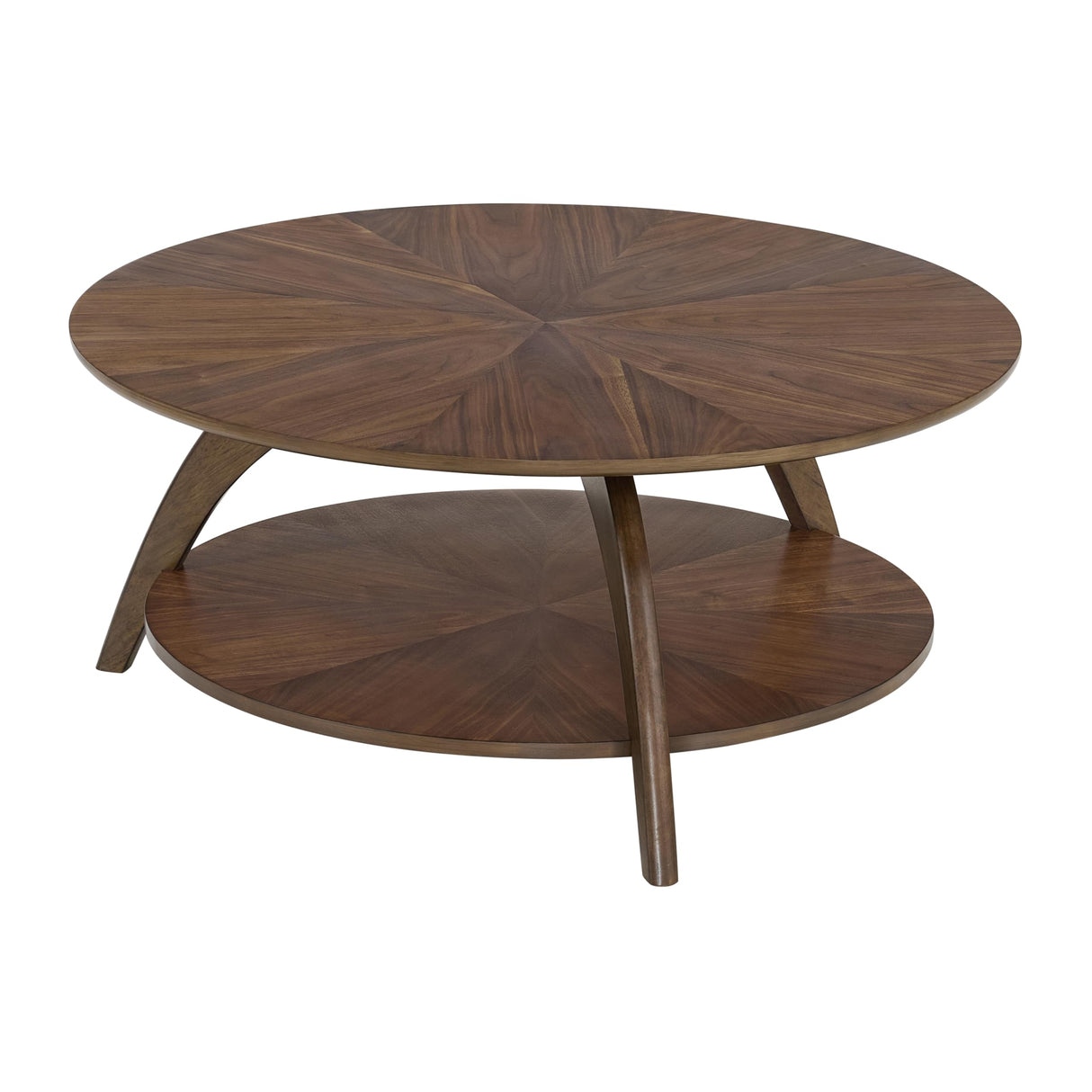 Martin Svensson Home LAX Retro Mid-Century Modern Round Wood Coffee Table with Lower Shelf, Cocktail Table for Living Room or Den. Walnut Brown. Martin Svensson Home