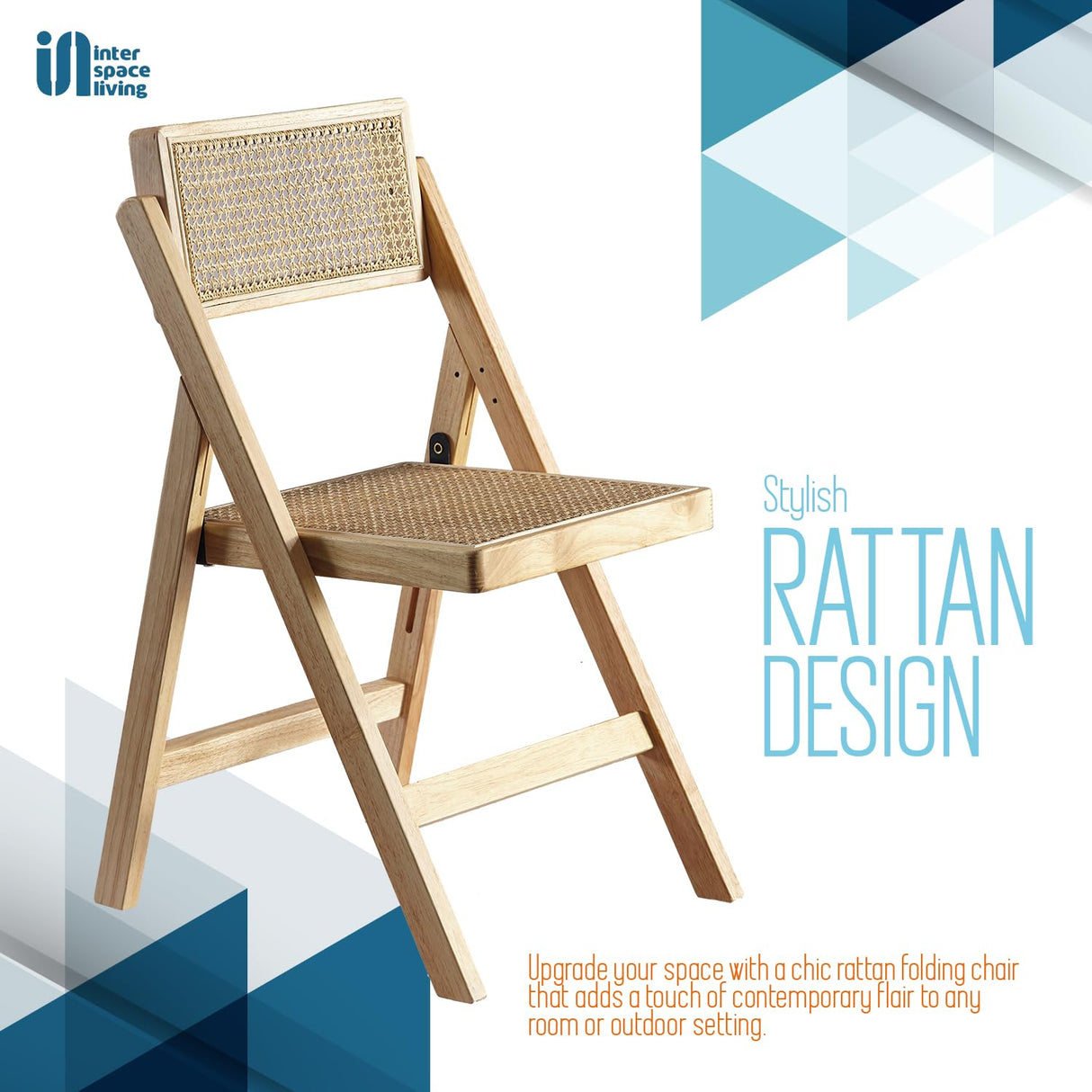 ISL Furnishings Ibiza Rattan Chair, Natural, Set of 2 – Modern Folding Rattan Chairs for Outdoor Dining, Patio, Accent Chair for Living Room and Office, Foldable Space-Saver Design ISL Furnishings