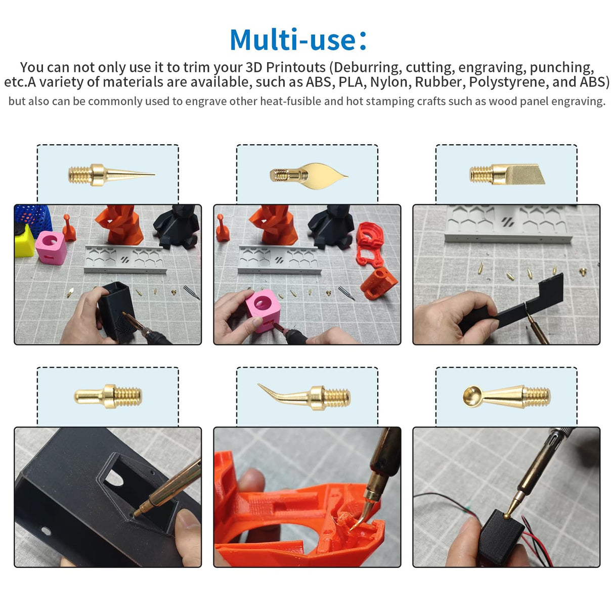 Imdinnogo 3D Printer Accessories Tool Kit Modify Finishing Smoothing Tool Cleaning Needle Scarper: 1Pcs Soldering Iron with 8Pcs Brass Trimming Head 1Pcs Connector Bczamd Imdinnogo