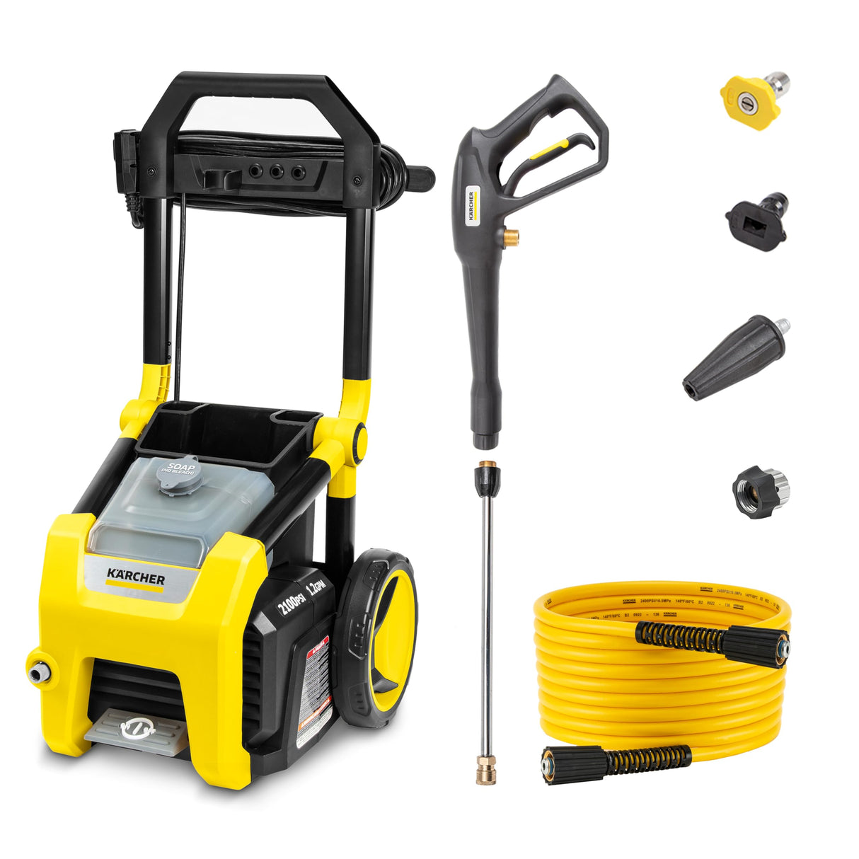 Kärcher Pressure Washer K2100PS, Max 2625 PSI, 3 Spray Nozzles, Detergent Tank, For Cars, Driveways, Siding, Patios, 2.07 max. GPM Kärcher