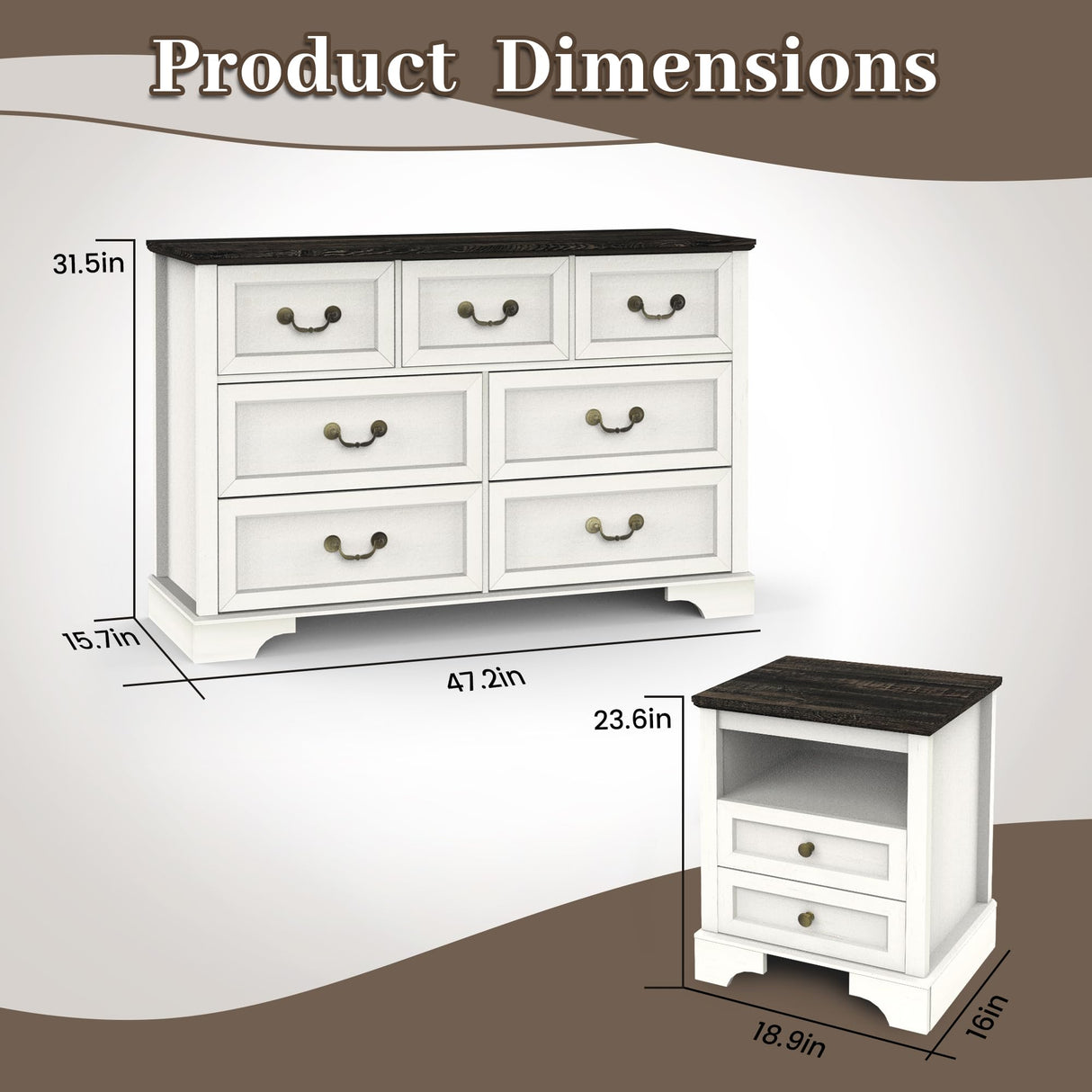 CATMIX Farmhouse Bedroom Set, 3 Pieces Bedroom Furniture Set, Rustic Wood 6 Drawer Dresser and Nightstands, Chest of Drawers Wide Storage Organizer Cabinet for Bedroom CATMIX