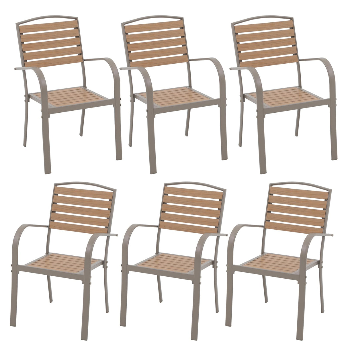 Patiorama Aluminum Outdoor Dining Chairs Set of 6, Stackable Outdoor Patio Chairs Set of 6, All-Weather Bistro Chair with Armrest, Faux Wood Outdoor Dining Chairs for Indoor Yard Garden-Teakwood Brown Patiorama