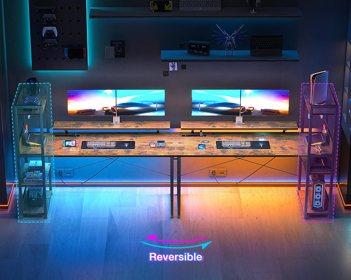 ODK 40-Inch Rustic Brown Small Computer Desk with Power Outlets, USB Charging Port, and Reversible Storage Shelves ODK