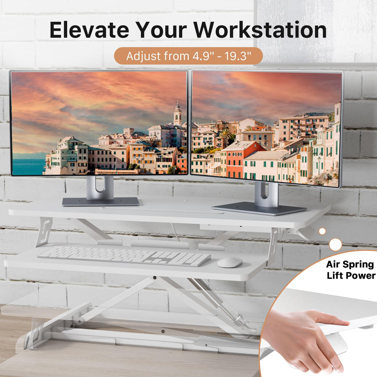 JOY worker Standing Desk Converter, 32" Wide Height Adjustable Sit Stand Up Desk Riser with Keyboard Tray, Desktop Workstation Riser for Home Office Computer Laptop, Particle Board, White JOY worker