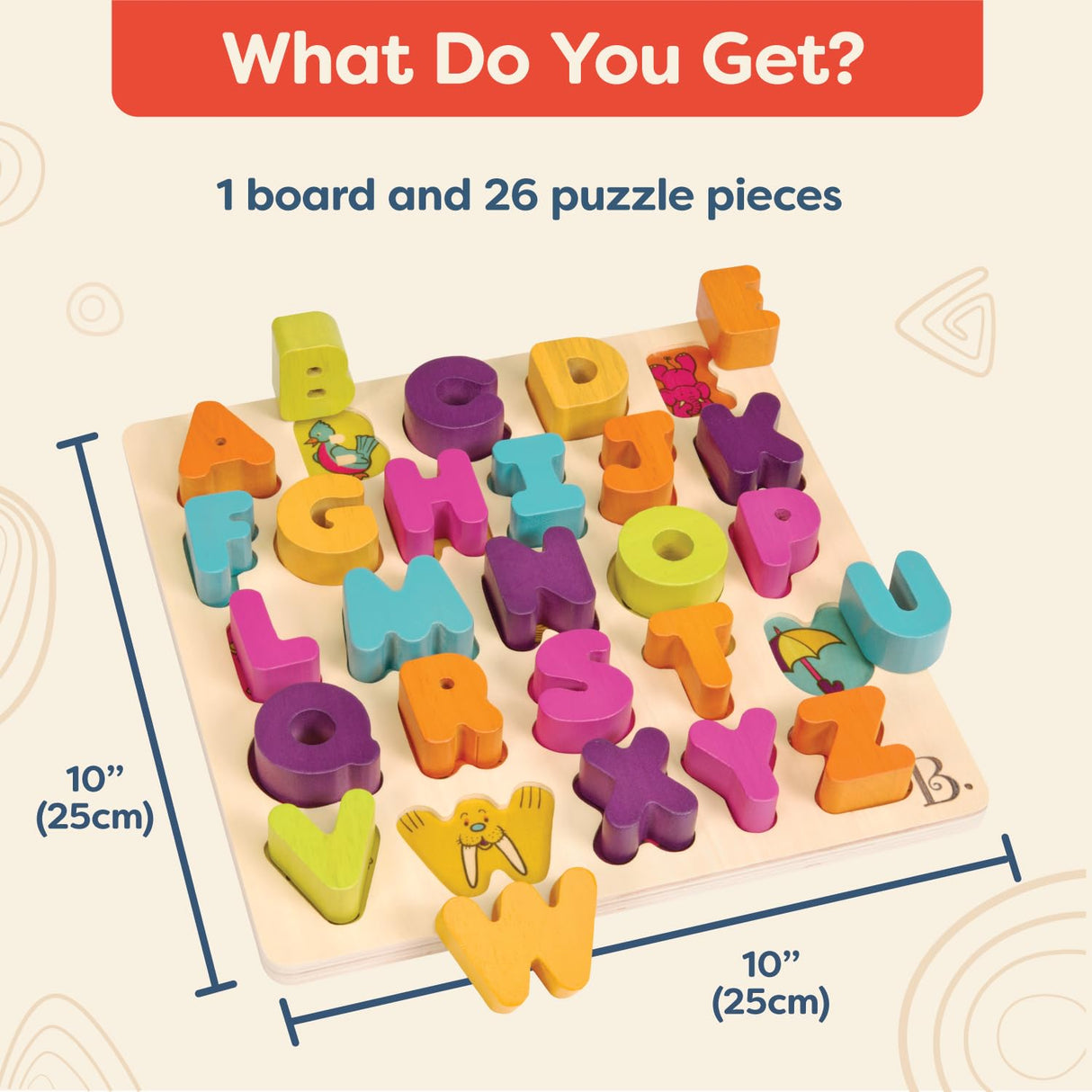 B. toys- Alpha B. Tical– Wooden Alphabet Puzzle – 26 Letter Pieces – Chunky Wooden Puzzle – Educational Toys for Toddlers, Kids – 18 Months + B. toys