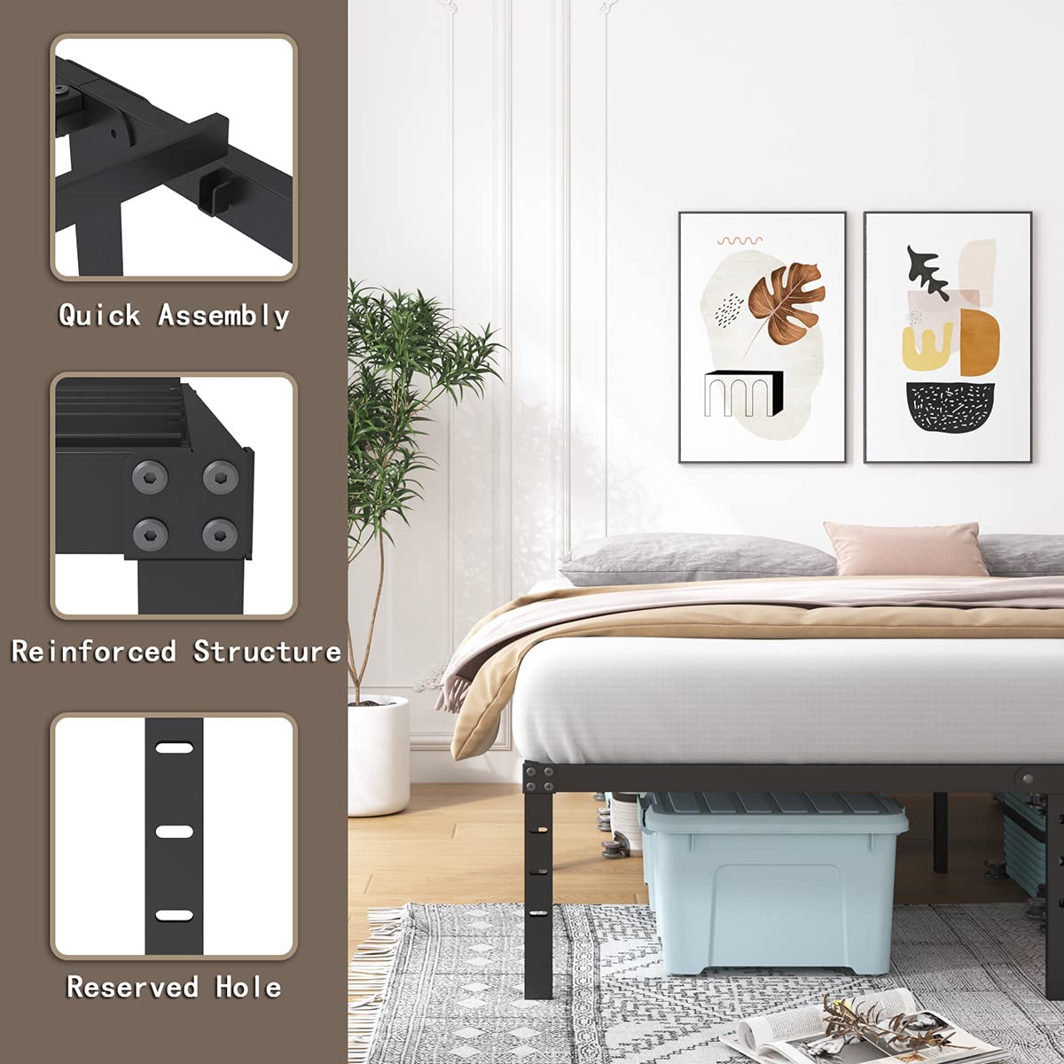 ALDRICH Heavy Duty 18 Inch Black Metal King Size Bed Frame with Noise-Free Assembly ALDRICH