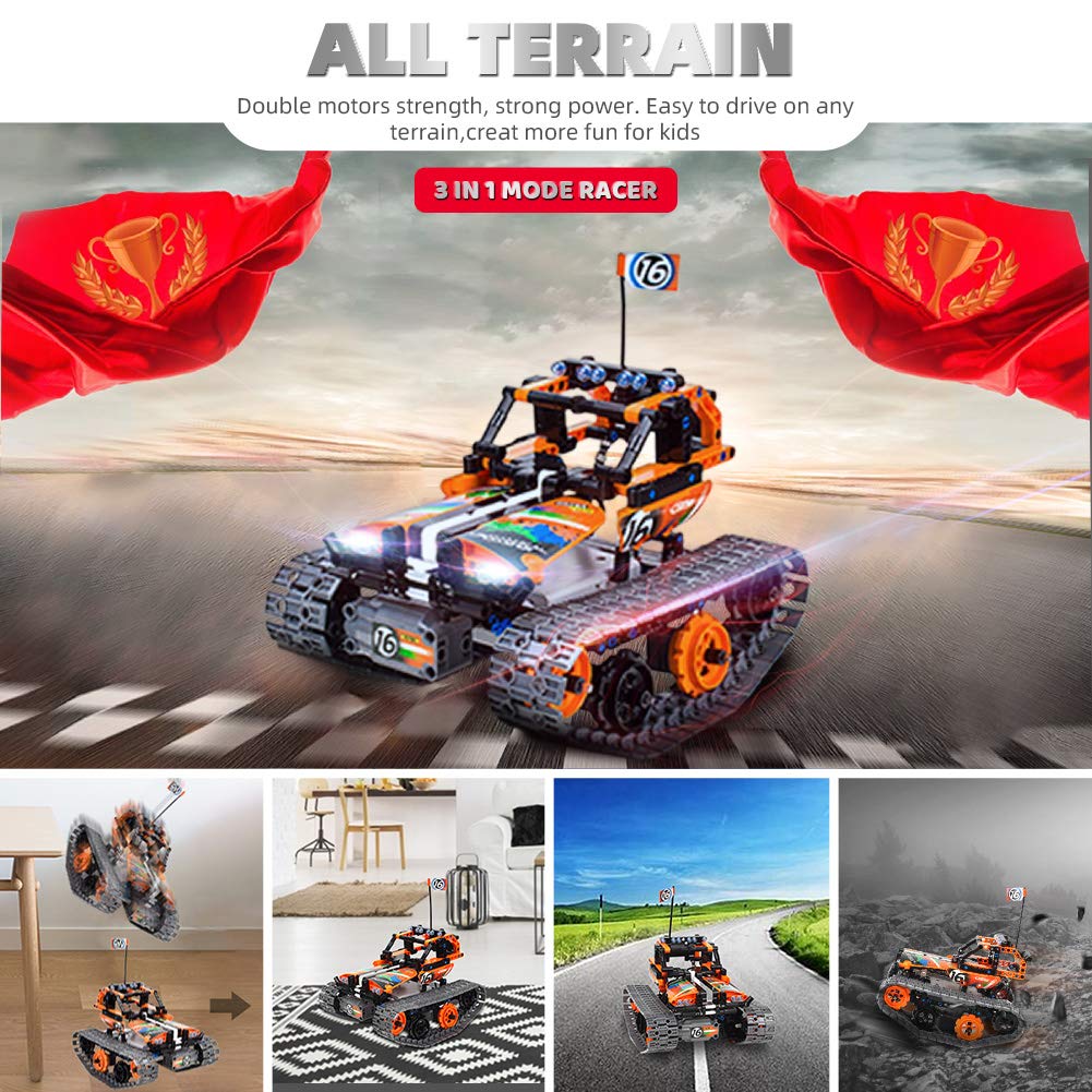 3-in-1 STEM Remote Control Building Kits - Tracked Car/Robot/Tank - 2.4Ghz Rechargeable RC Racer Toy Set Gift for 8-12 14 Year Old Boys and Girls Best Engineering Science Learning Kit for Kids 392pcs morwant