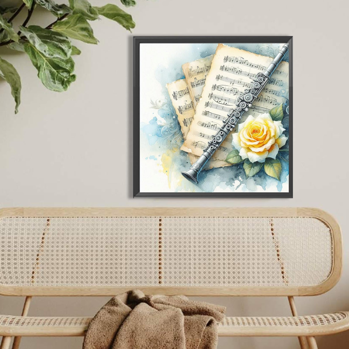 Flute Sheet Music 5D DIY Diamond Art Painting Kits Round Full Drill Diamond Art Paintings Handmade Art Craft for Home Wall Decor 15.75X15.75 in Generic