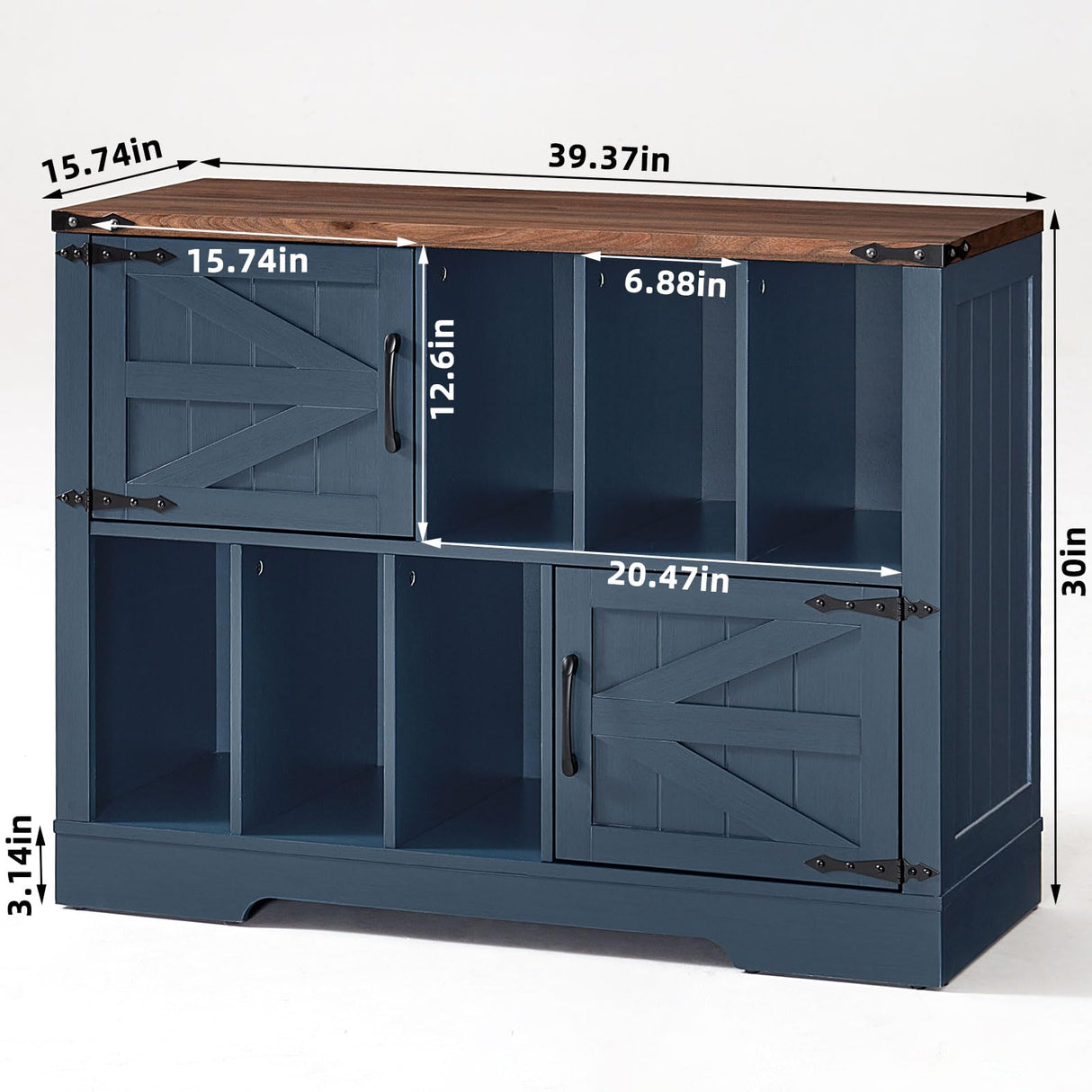 Joaxswe Large Record Player Stand with Vinyl Storage Up to 450 Albums, 39 Inch Farmhouse Wood Navy Blue Vinyl Records Storage Cabinet with Barn Doors, Mid-Century Turntable Stand for Living Room Joaxswe