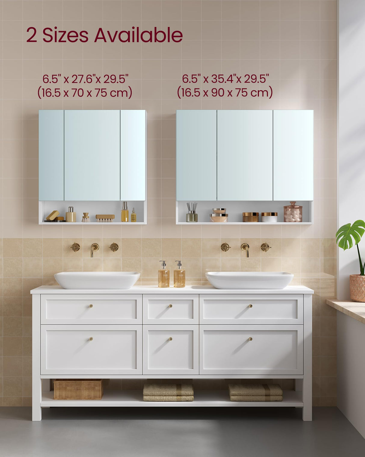 VASAGLE Medicine Cabinet Mirror, Bathroom Mirror with Storage, Bathroom Mirror Cabinet, Wall Mirror Cabinet, Open Compartment, Adjustable Shelves, 6.5 x 27.6 x 29.5 inches, Cloud White UBBK129W01 VASAGLE