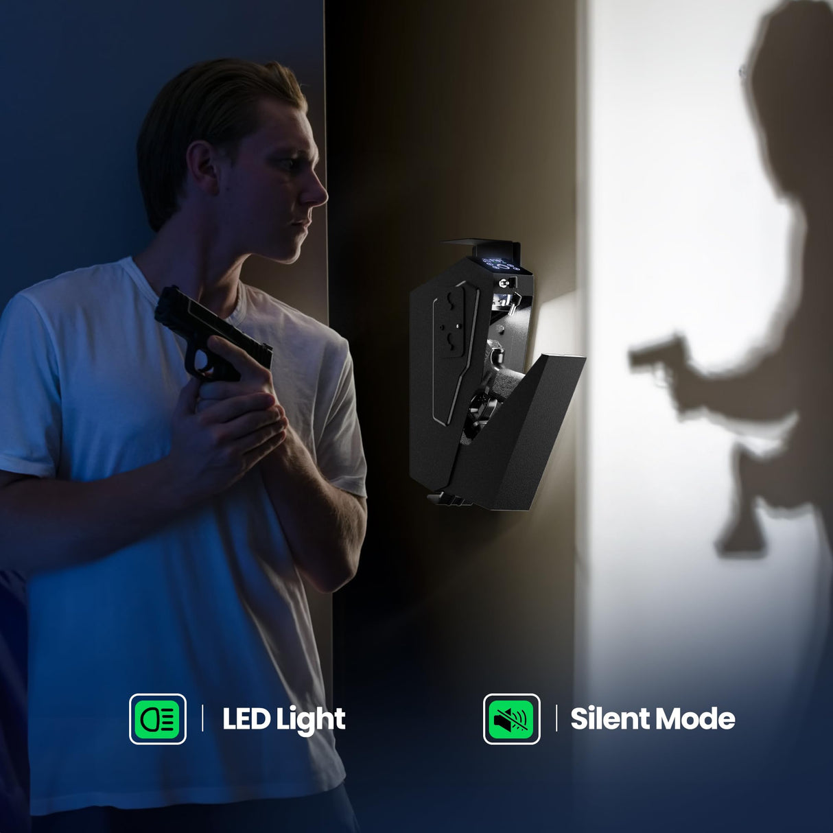 KornerBatl Quick Access Biometric Gun Safe for handgun, 2 in 1 Pistol Bedside Gun Safe, Mounted Drop Down Nightstand Pistol Safe with Fingerprint & Passcode & Key 3 Ways KornerBatl