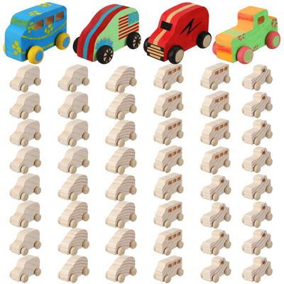 Wettarn 48 Pcs Wood DIY Car Toys, Unfinished Wooden Cars, Paintable Wood Toys, Wooden Crafts for Students Home Activities Craft Projects Easy Woodworking