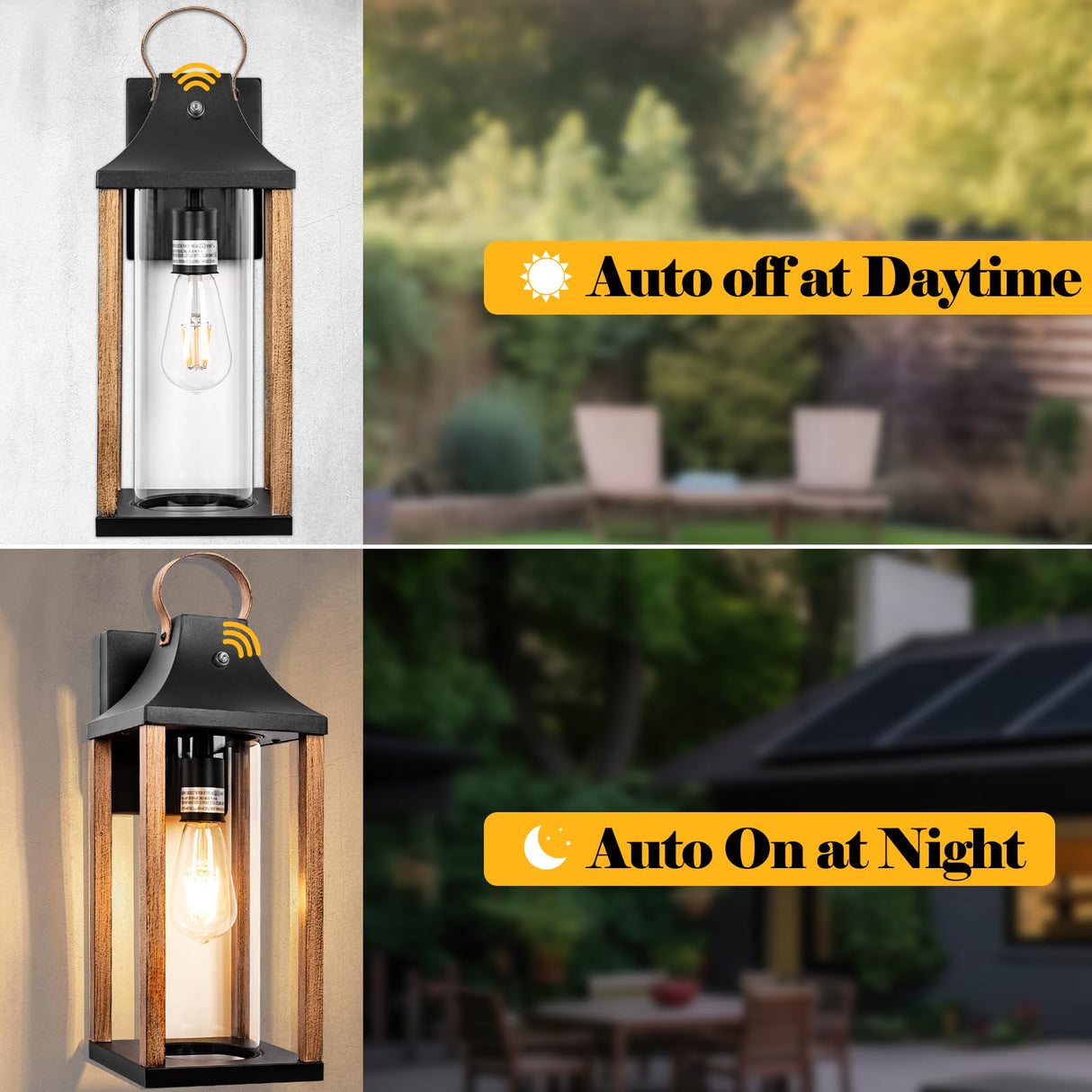 Roravilila Dusk to Dawn Outdoor Light Fixture Rustic Wood, 17โ Large Outside Light for House Cylindrical Glass IP65 Waterproof Outdoor Lantern Scone Farmhouse Porch Light Exterior Wall Mounted Lamp Roravilila