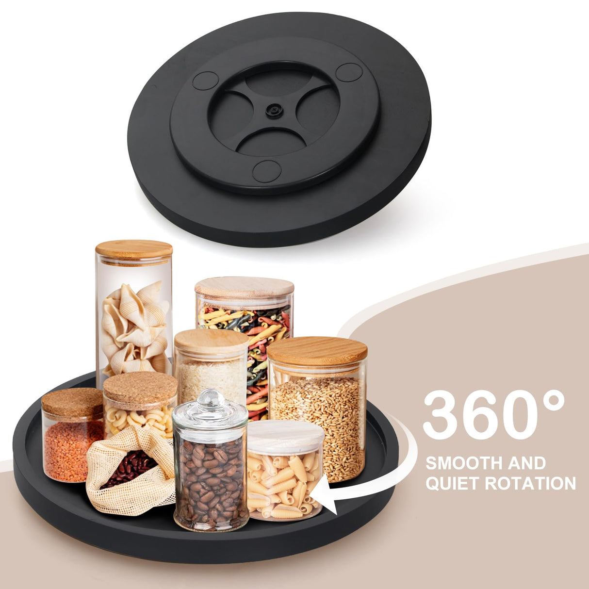 Black Wood Lazy Susan Cabinet Turntable Round Bathroom Vanity Organizer Tray Decorative 12" Wooden Lazy Susan for Dining Table Top Kitchen Sink Countertop Large Lazy Susan Rotating Tray Spice Rack Ayiaren