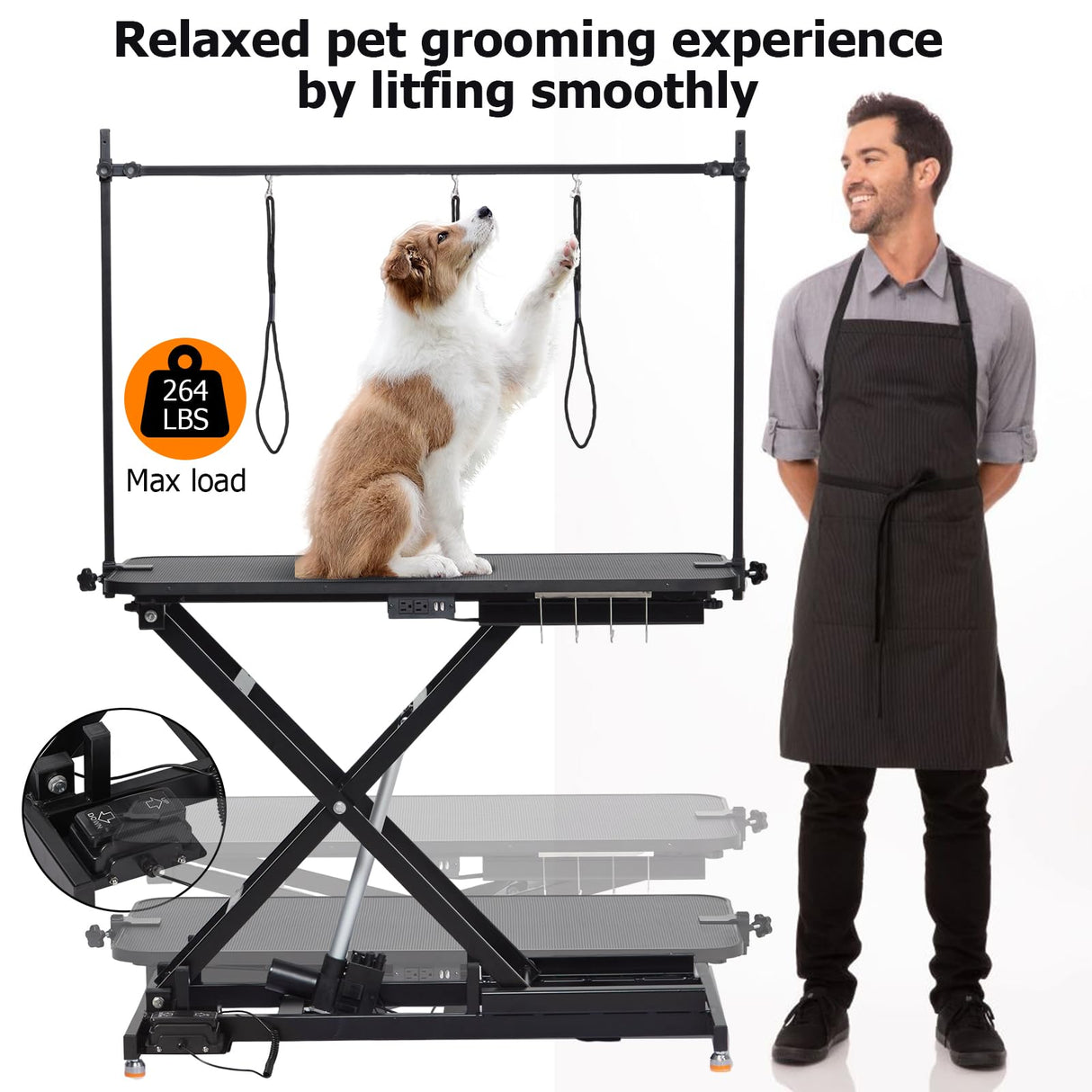 CuisinAid Electric Dog Grooming Table, Heavy Duty, Height Adjustable Pet Grooming Table w/Anti-Slip Wheels, Dog Grooming Arm, Anti-Slip Tabletop & Tool Organizer/Dog Grooming Station (47", BLACK) CuisinAid