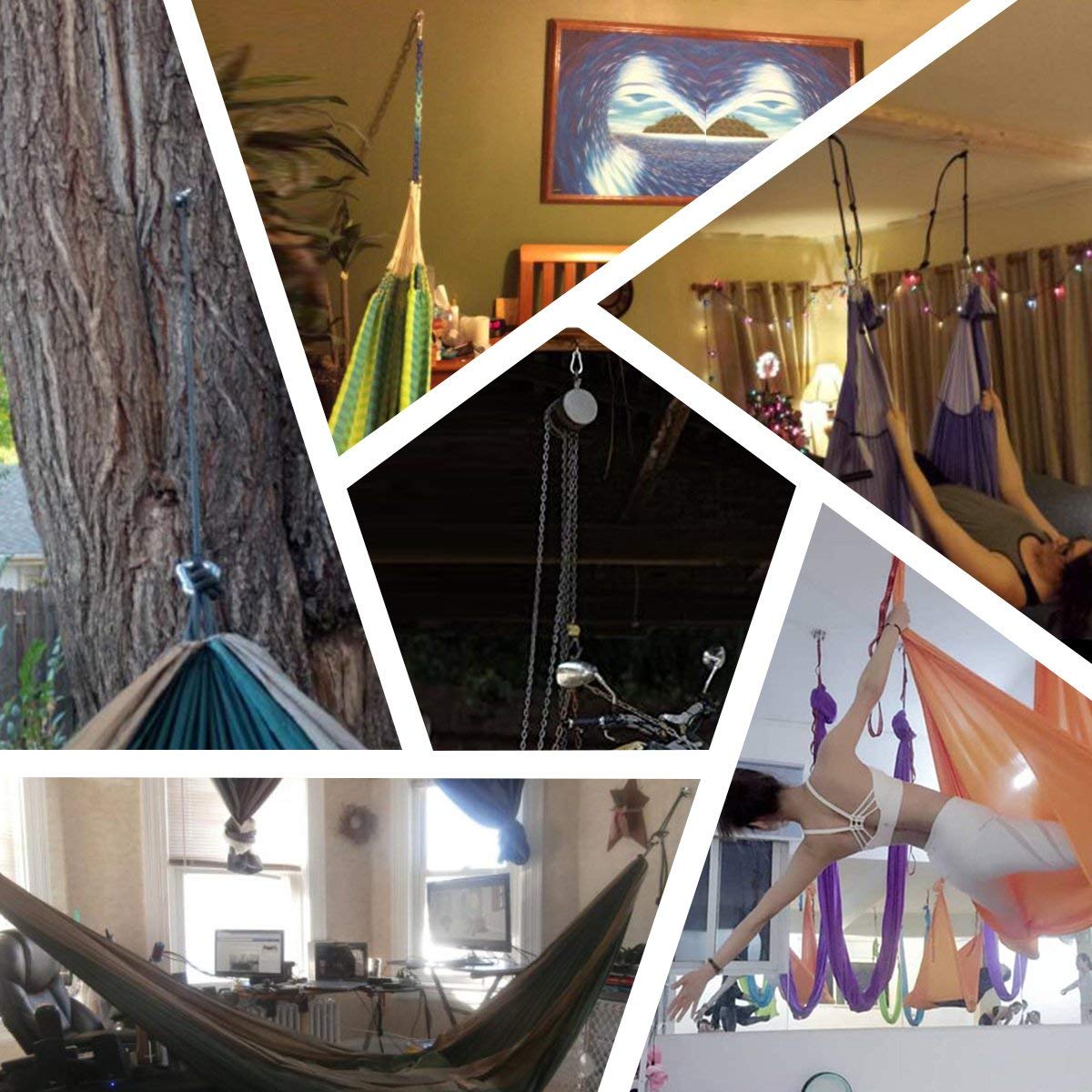 Heavy Duty Hammock Hanging Kit - 1400 LBS Capacity, Stainless Steel Hooks & Carabiners for Indoor/Outdoor Hammocks, Yoga Swings & Chairs Cyfie