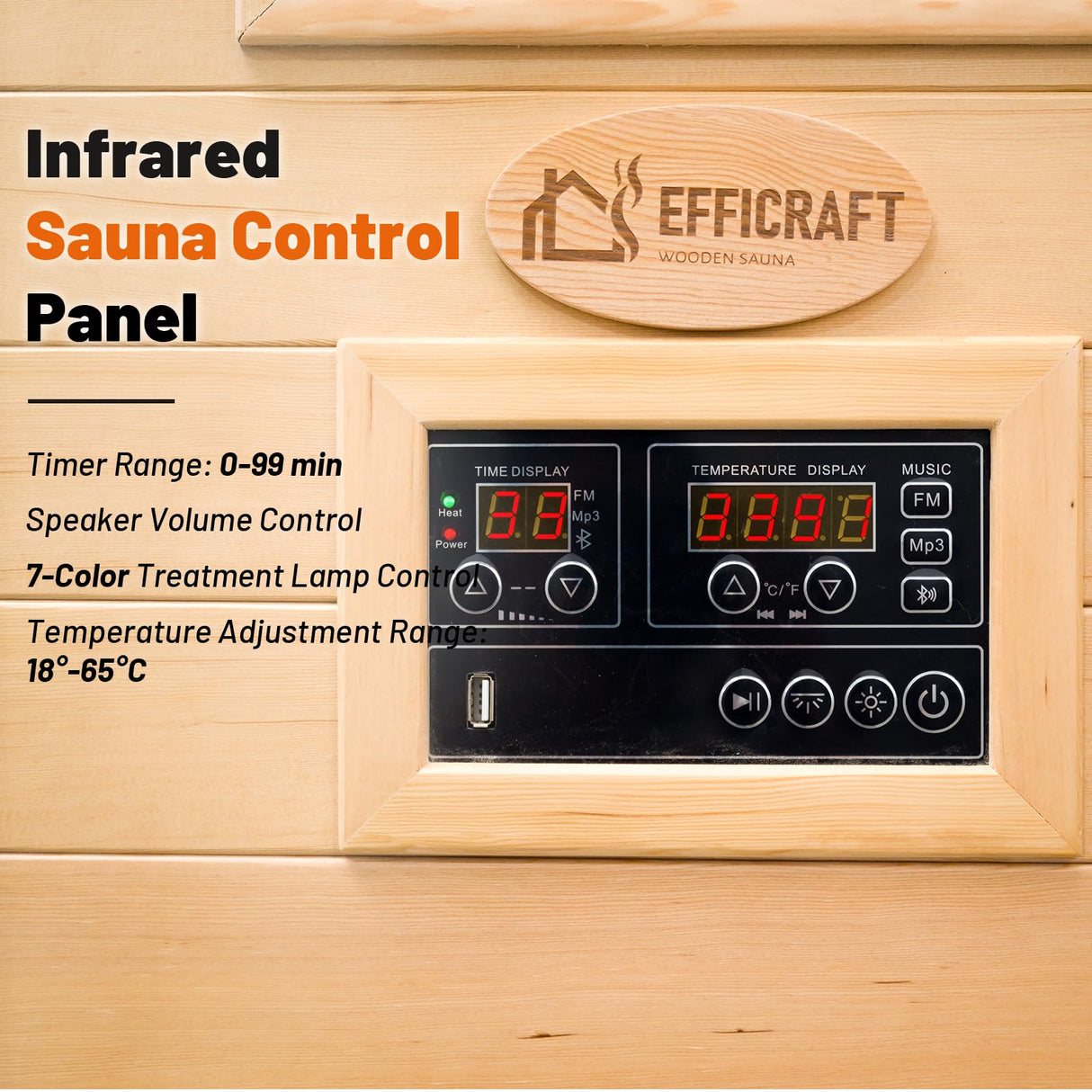Efficraft Infrared Sauna Indoor,1-2 Person Hemlock Wooden Home Sauna w/Backrest, Dry Sauna for Home Spa Room 1800W, Time Temp Pre-Set Sauna Room,7 Heating Panels Personal Far Infrared Saunas for Home Efficraft