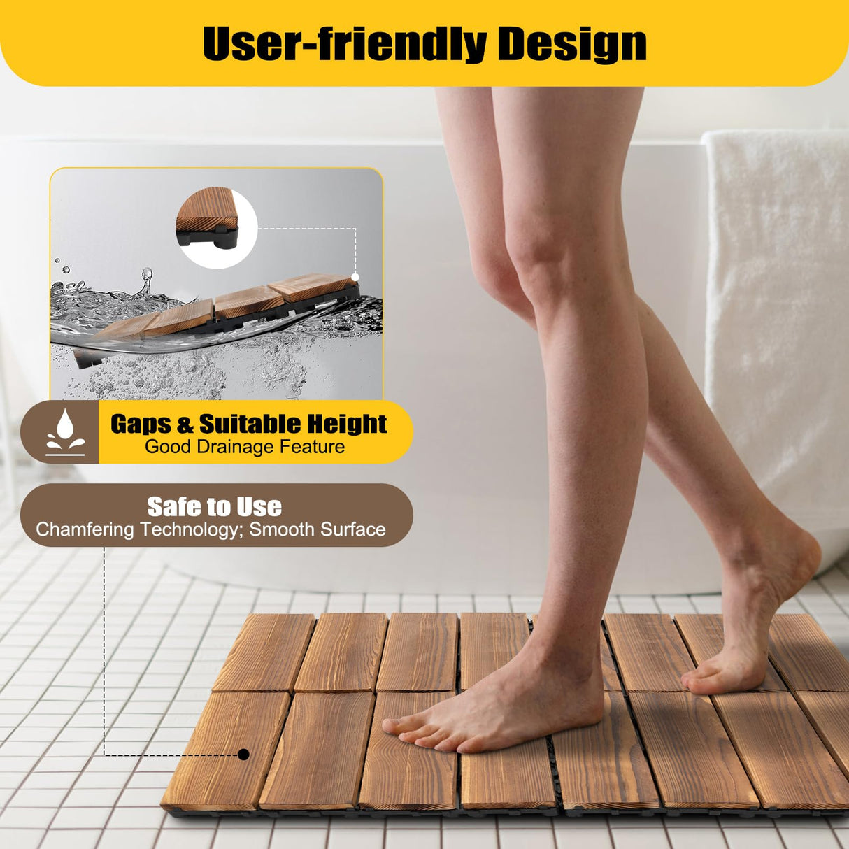 36pcs Hardwood Interlocking Patio Deck Tiles, 12"x12" All Weather Balcony DIY Flooring Tiles Acacia Waterproof Wood Flooring Tiles Portable Snap Click Together Patio Tiles for Indoor or Outdoor use DDYOOK