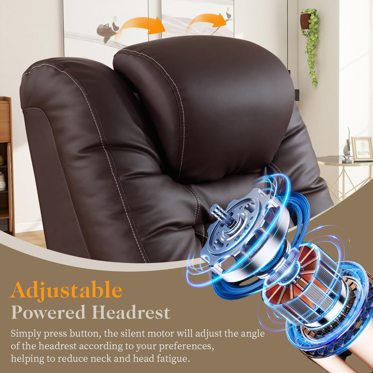 SAMERY Power Recliner Chair with Adjustable Headrest for Living Room Faux Leather Electric Recliner Chair Home Theater Seating Seats with Lighting/USB Port/Storage Arms/Reversible Armrests/Cup Holder SAMERY
