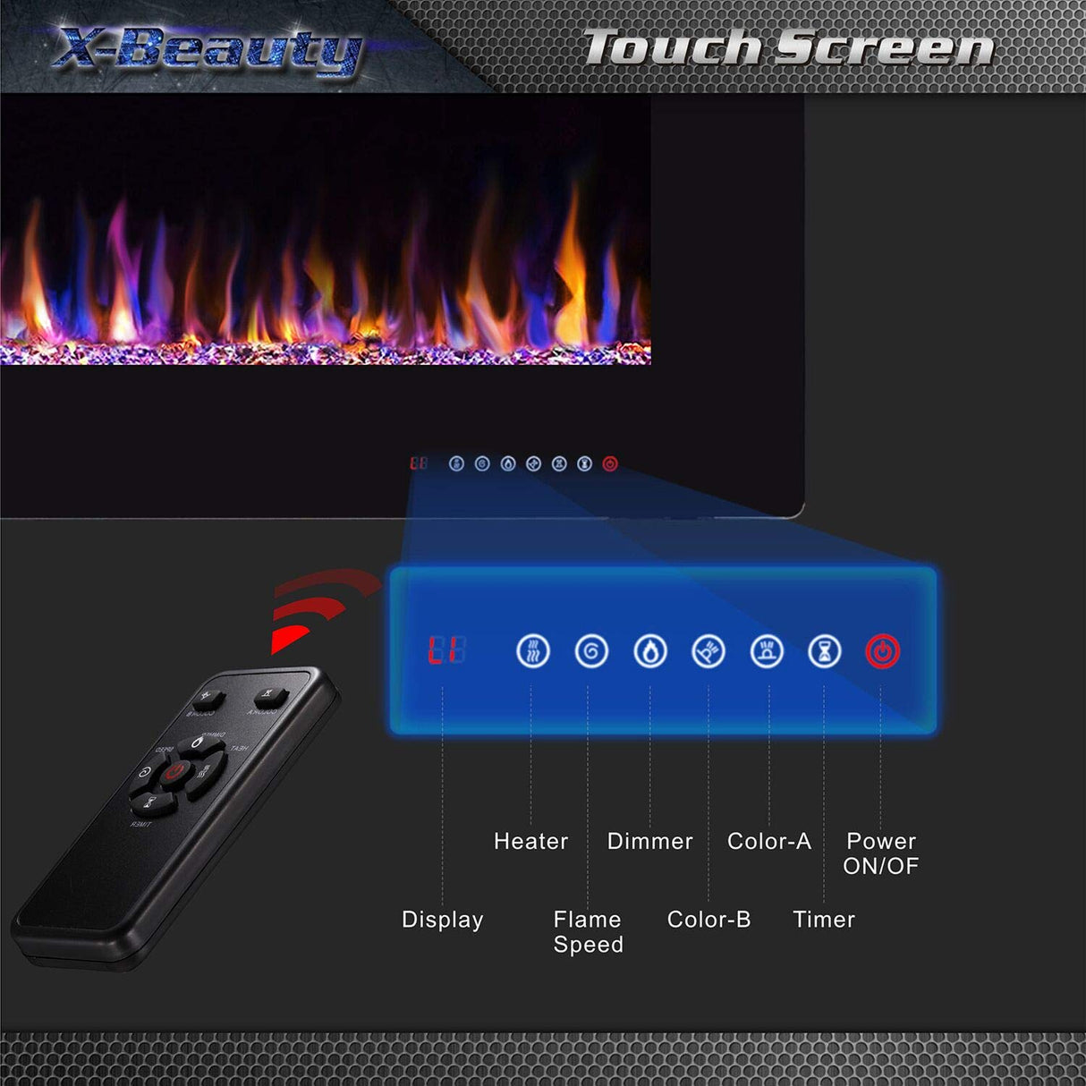Xbeauty 30 inch Wall Mounted Recessed Electric Fireplace Insert, Flush Mount Linear Fireplace, Ultra-Thin Lightweight LED Fireplace Heater, Fit 2x4&2x6 Stud w/Touch Screen,Remote Control,1500W,Black Xbeauty