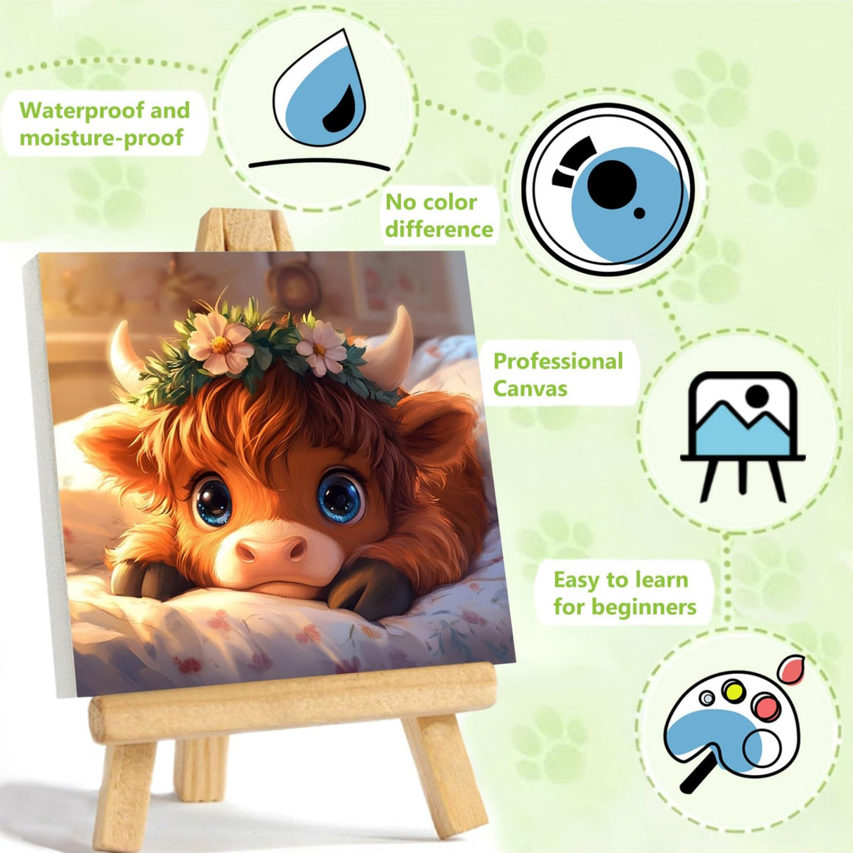 Reivworl Paint by Numbers Kit for Kids with Frame and Easel, Cow Paint by Number Kids Age 5-8-12, Paint by Numbers Gifts and Home Decor - 8X8 Inch Reivworl