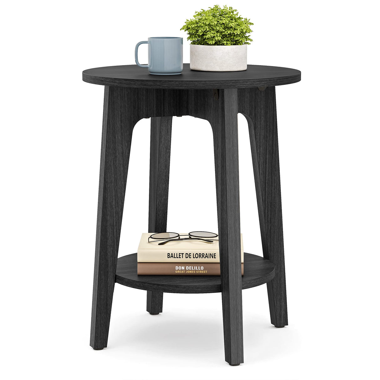 VASAGLE Side Table, Small Round End Table with Lower Shelf, Nightstand for Small Spaces, Living Room, Bedroom, Charcoal Gray ULET283T22 VASAGLE
