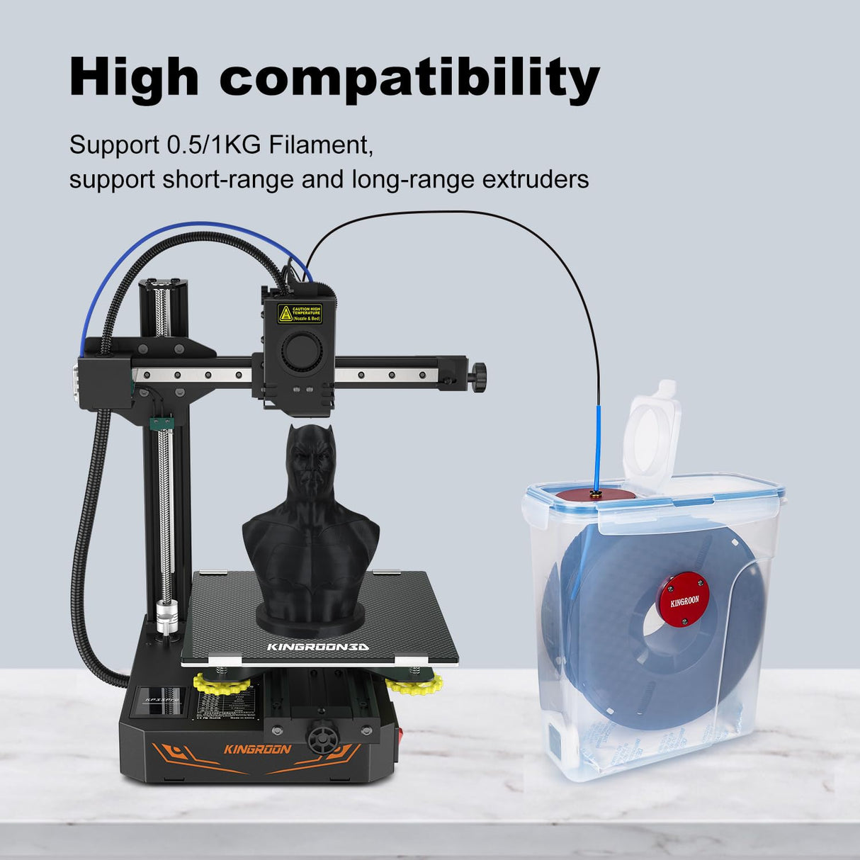 Kingroon Filament Dryer Box with PLA+ Black Filament, 3D Printer Filament Dry Box Keeping Filament Dry During 3D Printing 4L Compatible with 0.5/1KG PLA Filament and PETG TPU ABS Material POJECITY