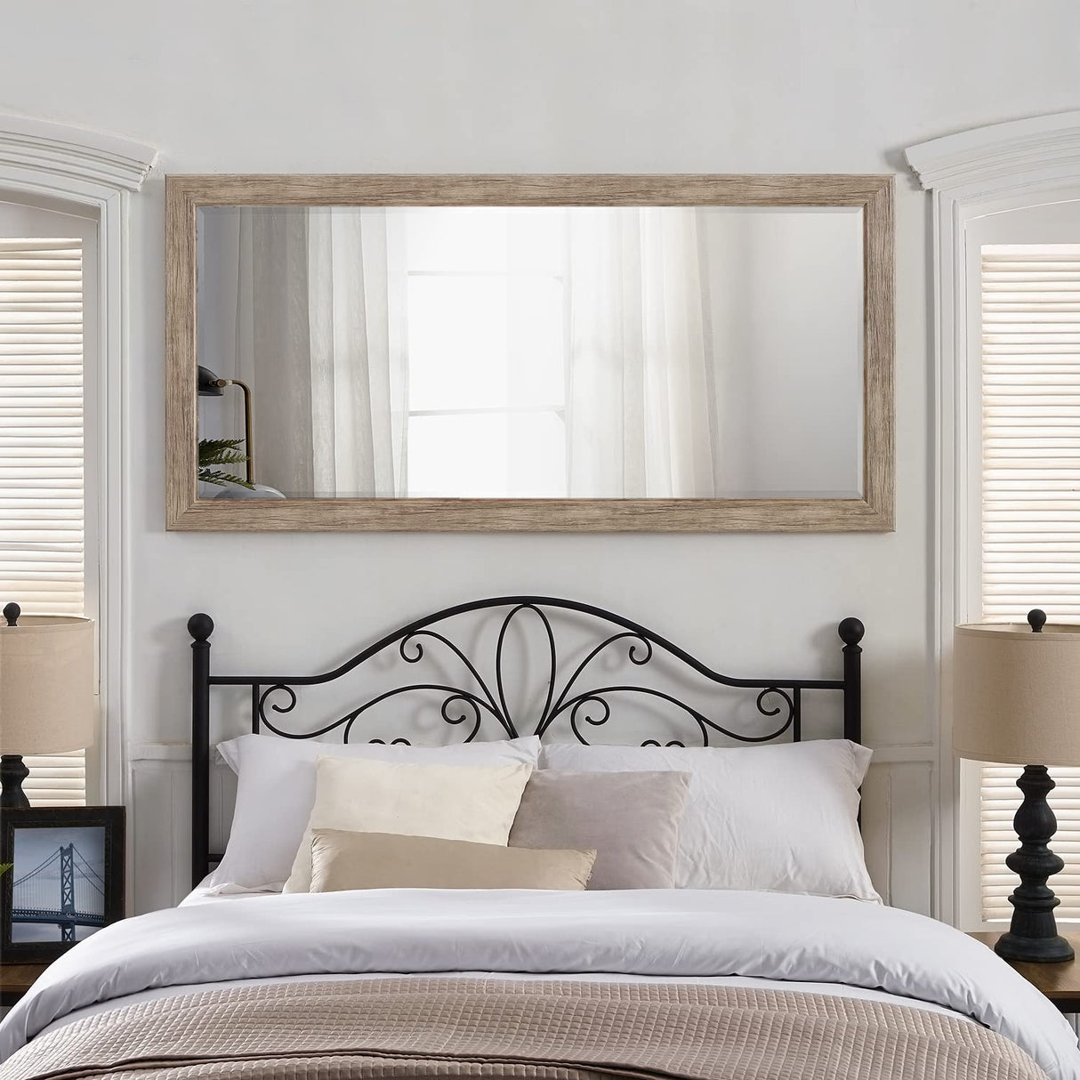 Naomi Home Farmhouse Full-Length Mirror with Wood Frame – Rustic 66"x32" Large Floor Mirror, Elegant Full Body Standing or Wall Mirror, Rustic Wood Mirror Full Length for Bedroom, Warm Grey Finish Naomi Home