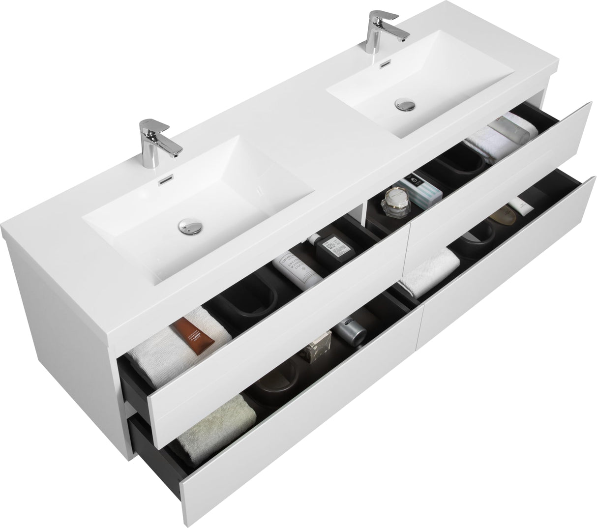 Gxcevsou 72" Floating Bathroom Vanity with Sink, Modern Wall-Mounted Bathroom Storage Vanity Cabinet with 2 Resin Top Basin and 4 Soft Close Drawers, Easy to Assemble, Glossy White Gxcevsou