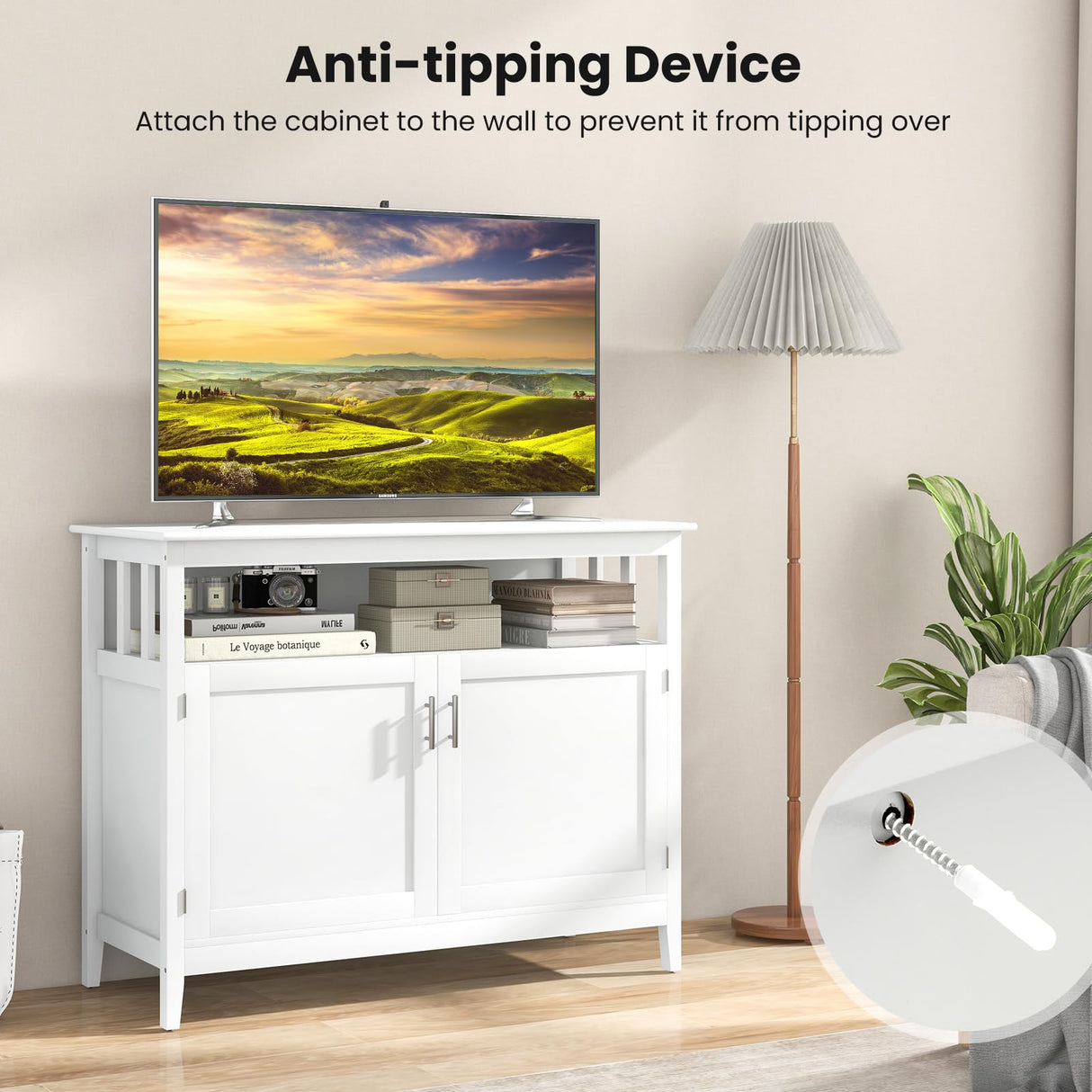 LOKO Buffet Cabinet with Storage, Freestanding Kitchen Cabinet with Adjustable Shelf, Storage Sideboard Console Table, 45 x 20 x 36 inches (White) LOKO