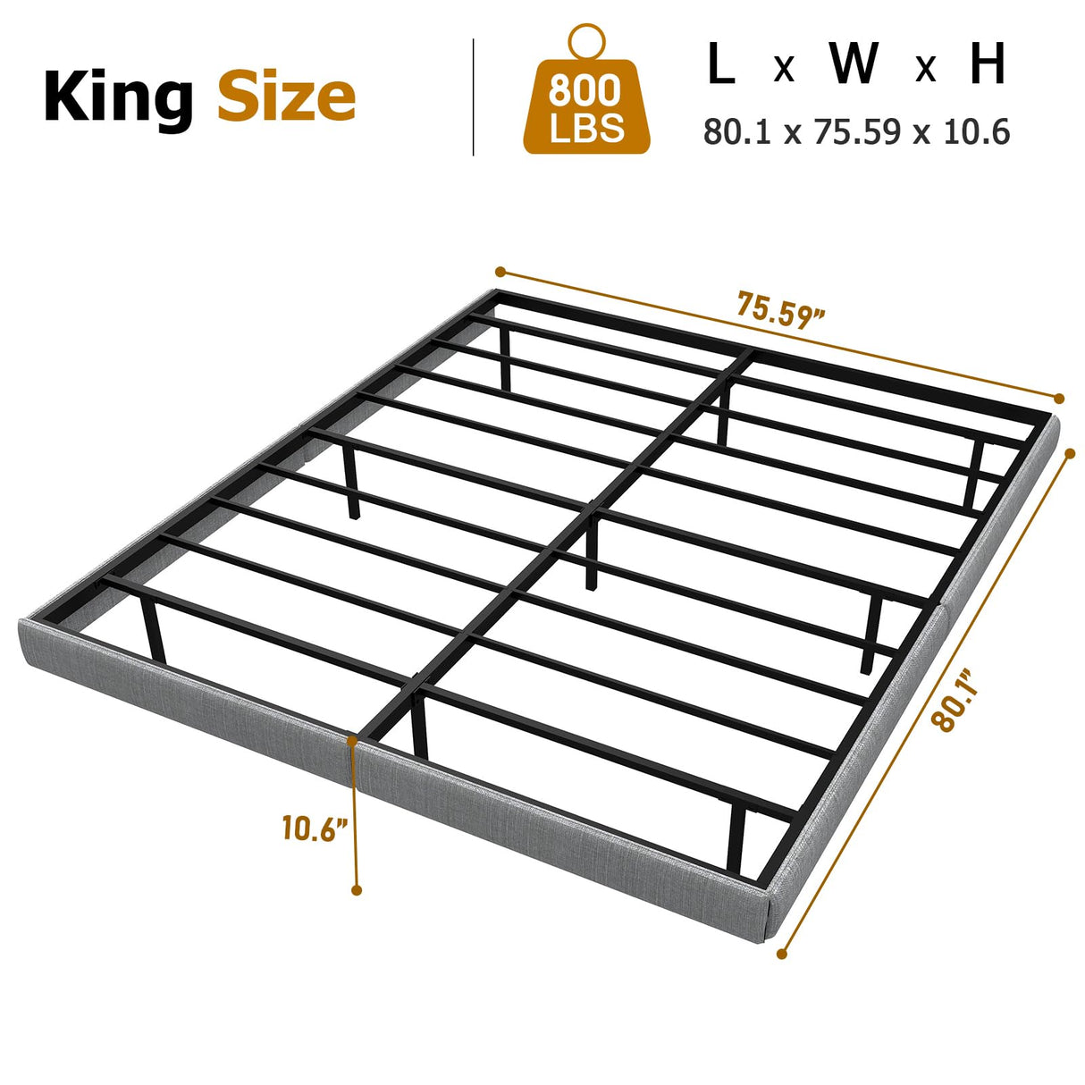 RVONOW King Size Floating Bed Frame with LED Lights and Under Bed Storage - Metal Platform Design, Noise-Free Assembly RVONOW