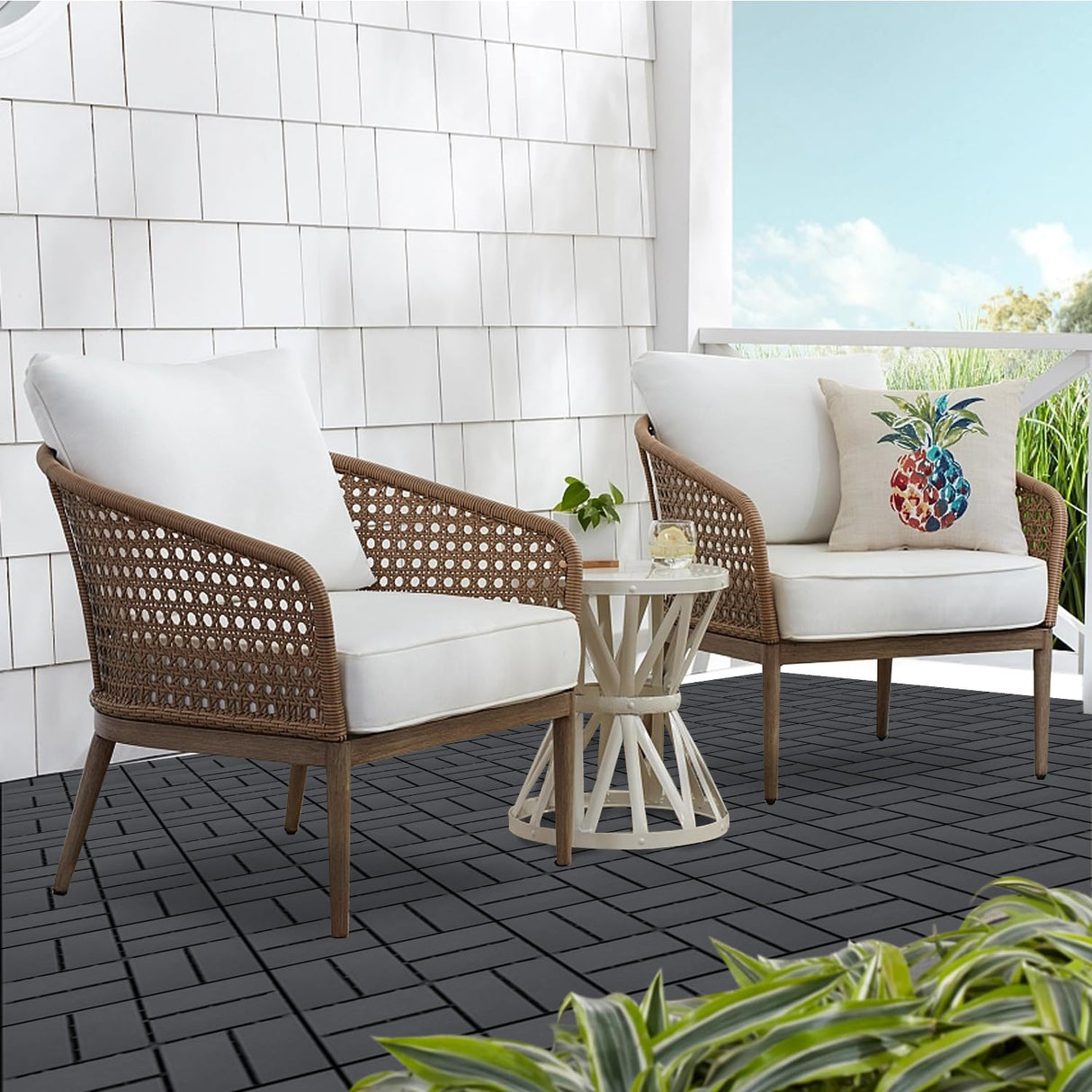 Plastic Interlocking Deck Tiles Outdoor All Weather Waterproof 12 PCS 12"x12" Flooring Deck Tiles Patio Floor Tile for Pool Balcony Backyard Porch, Dark Grey SAILARY