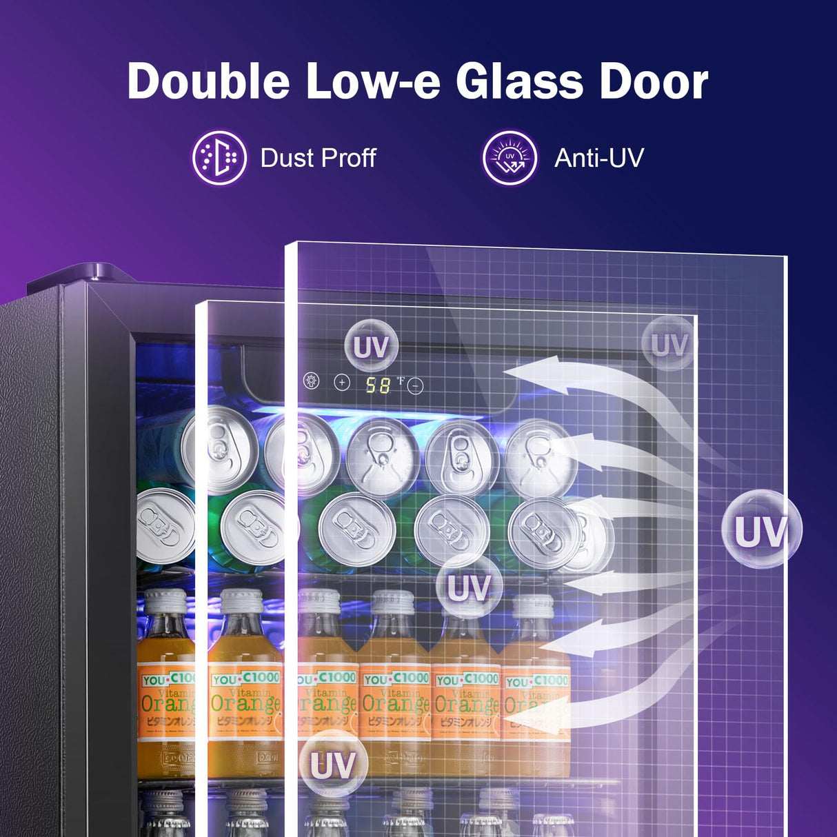 LHRIVER Beverage Refrigerator and Cooler, 68 Can/16 Bottle Mini Fridge with Glass Door, Small Mini Drink Fridge with Adjustable Shelves for Soda Beer or Wine, Perfect for Home/Bar/Office LHRIVER